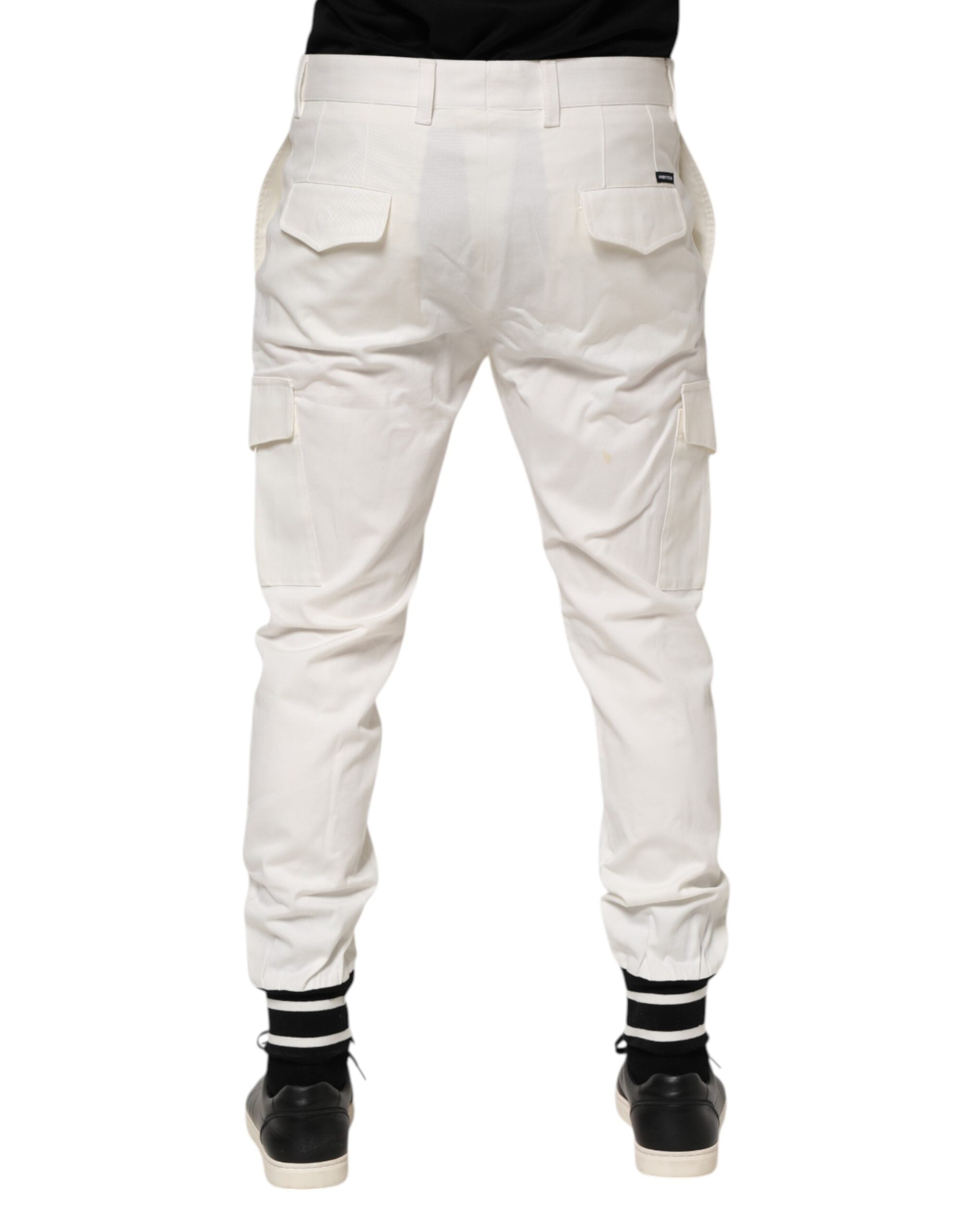White Cotton Jogger Cargo Skinny Men Pants - ventzia