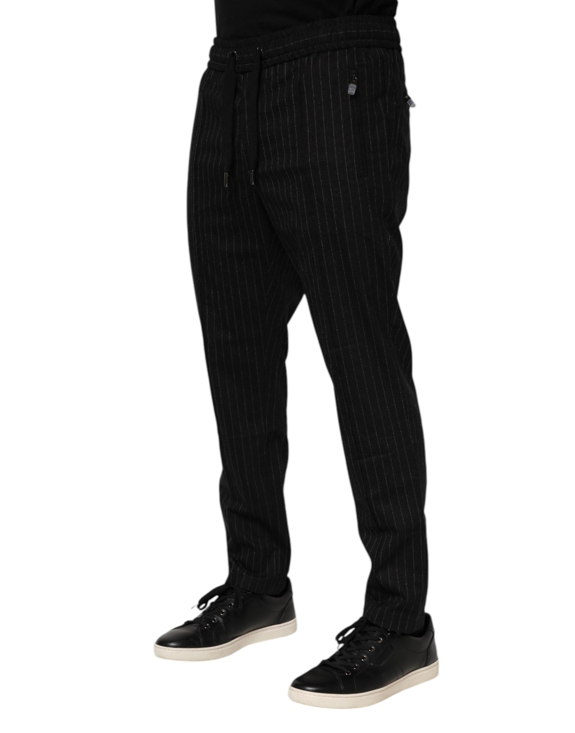 Black Striped Wool Men Jogger Pants - ventzia