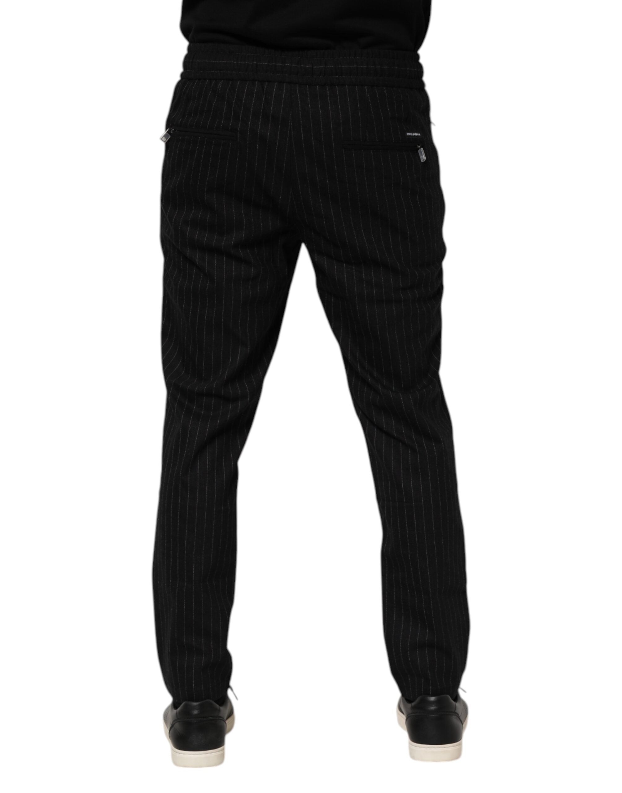 Black Striped Wool Men Jogger Pants - ventzia
