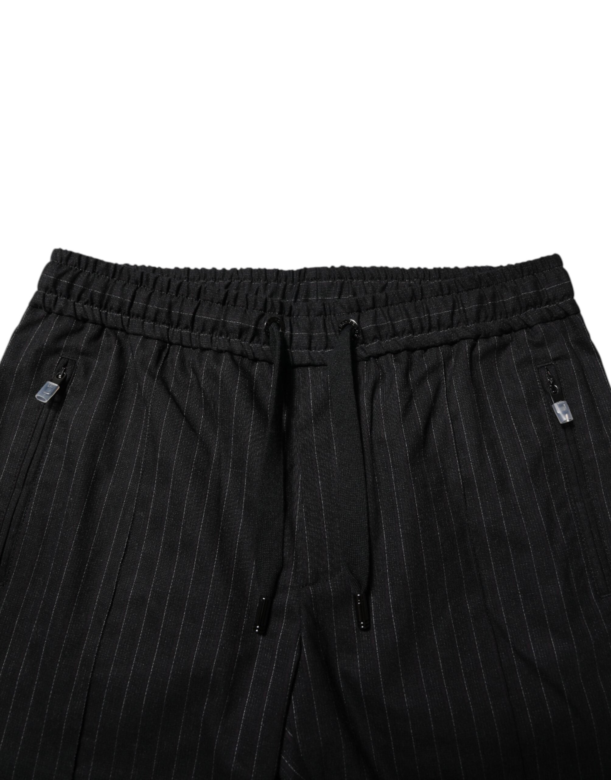 Black Striped Wool Men Jogger Pants - ventzia