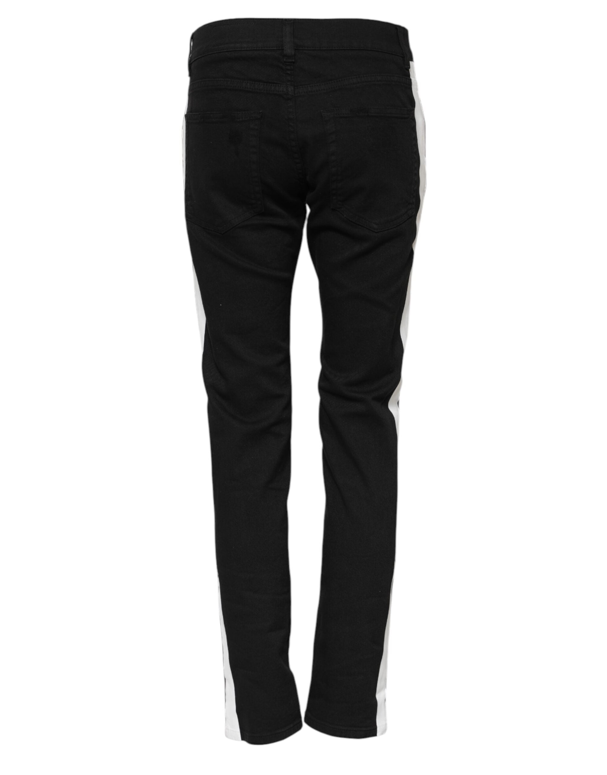 Black Tattered White Lining Skinny Denim Jeans - ventzia