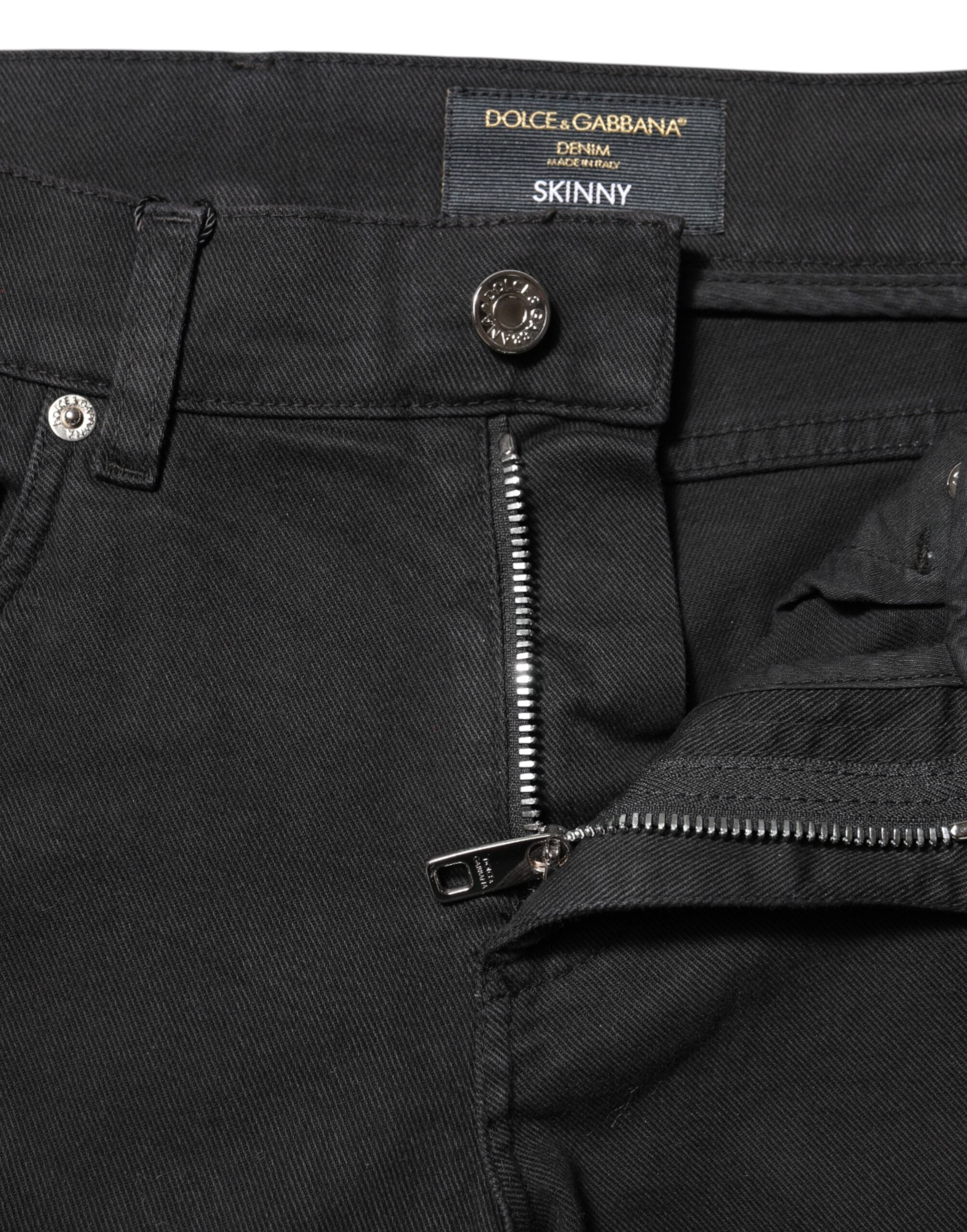 Black Tattered White Lining Skinny Denim Jeans - ventzia
