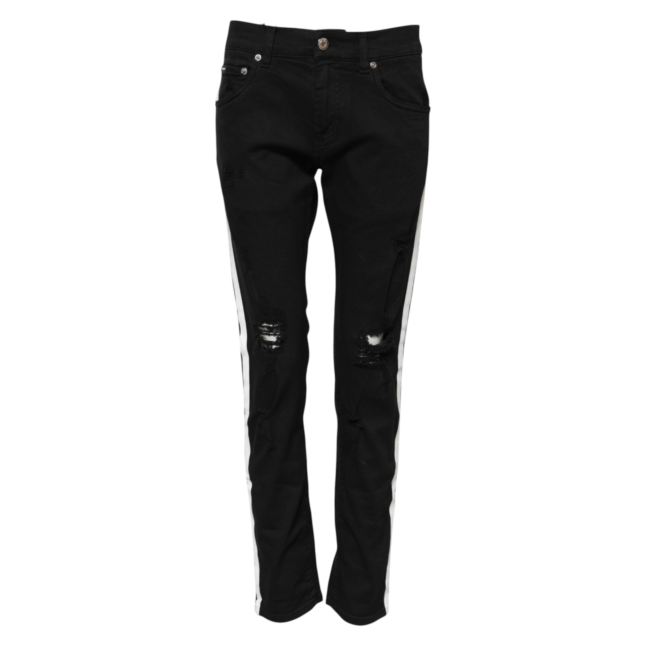 Black Tattered White Lining Skinny Denim Jeans - ventzia