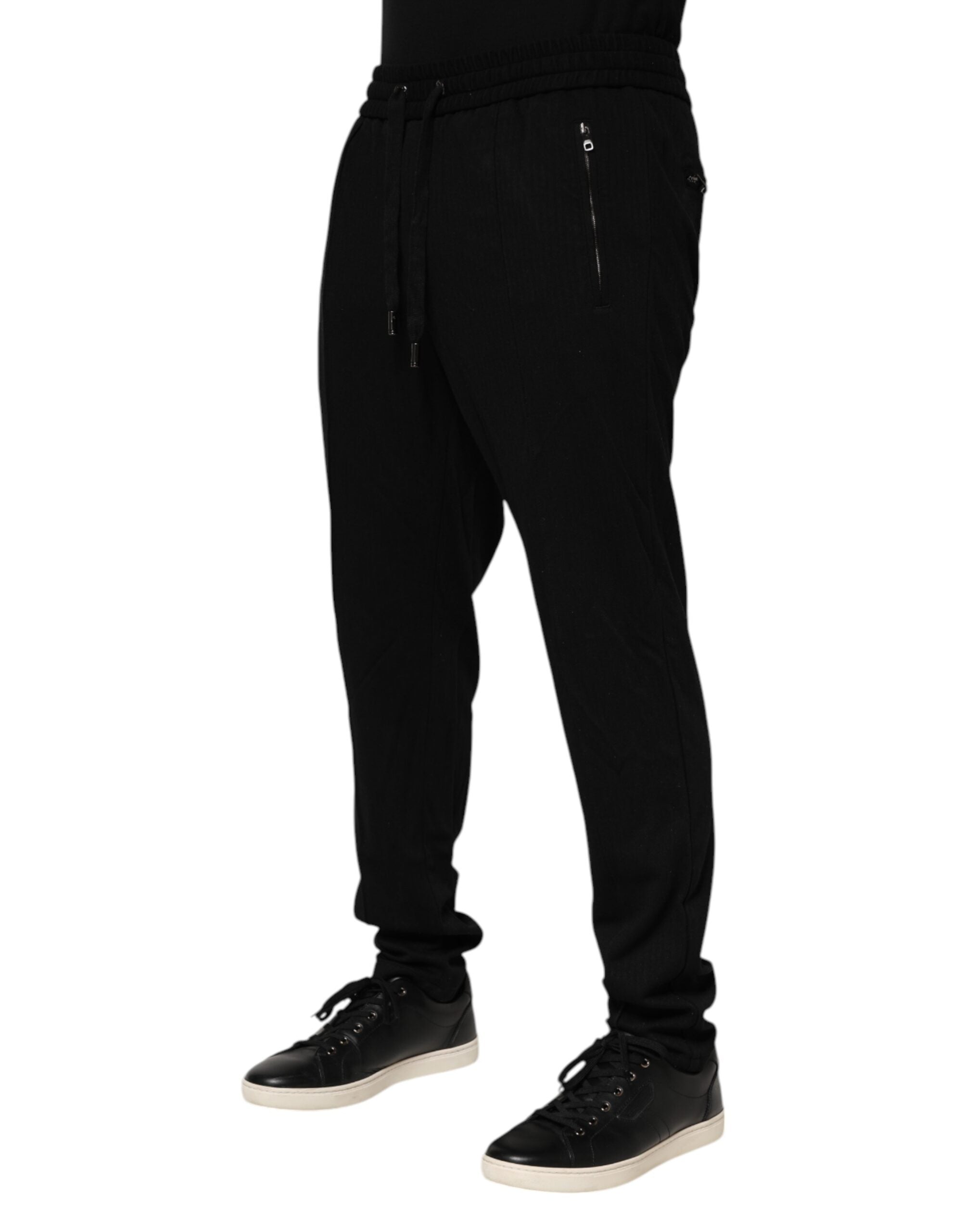 Black Viscose Skinny Logo Men Jogger Pants - ventzia