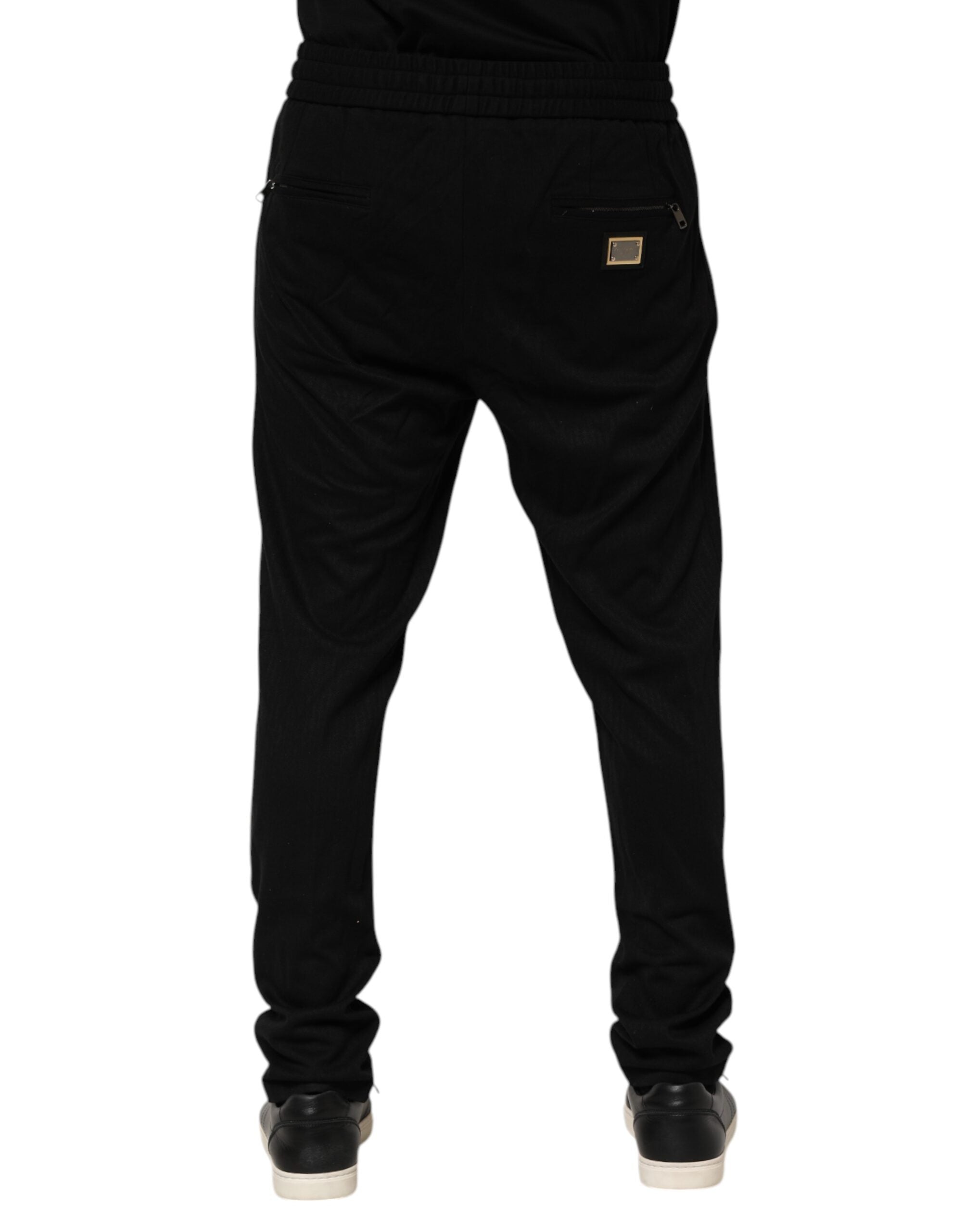 Black Viscose Skinny Logo Men Jogger Pants - ventzia