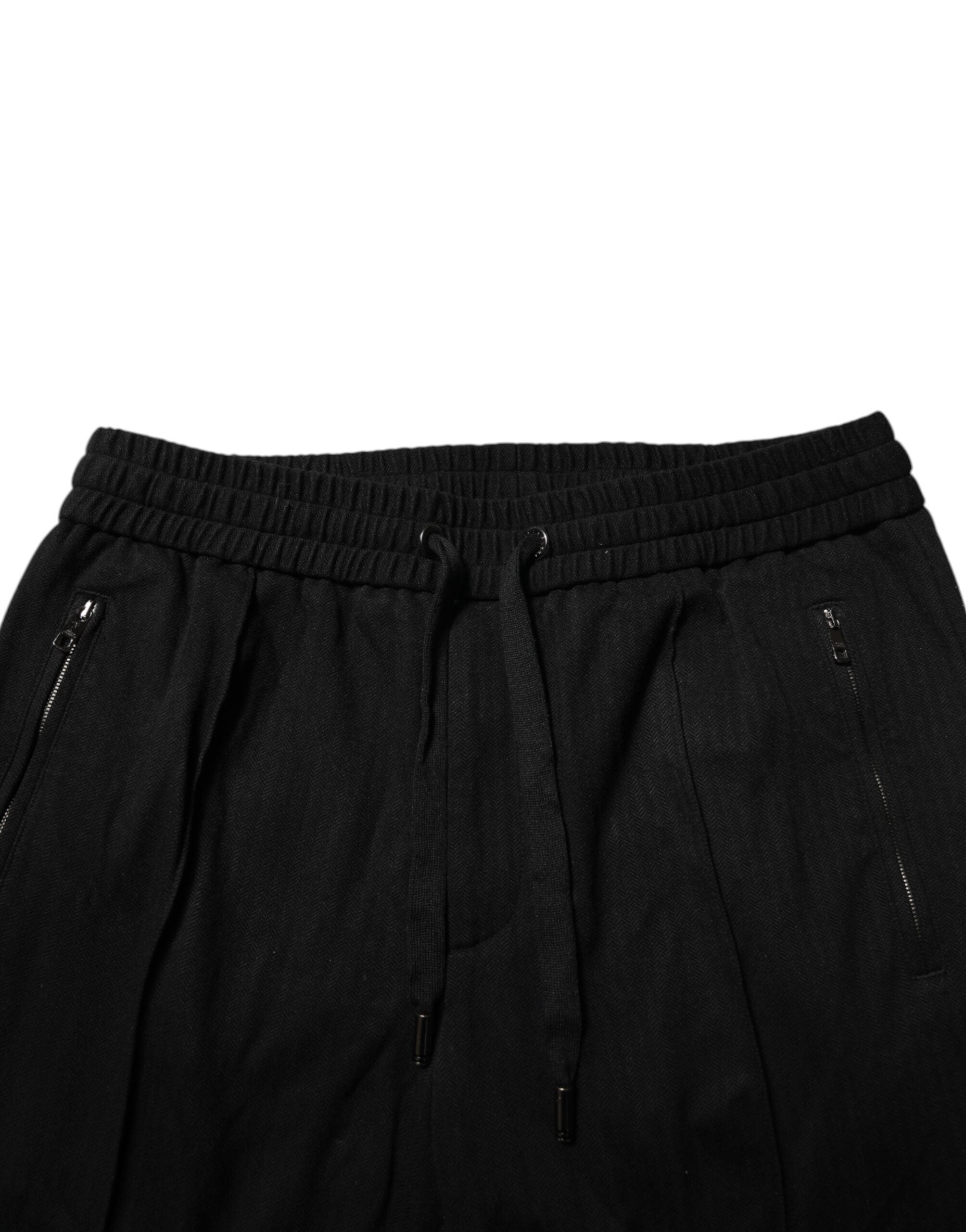 Black Viscose Skinny Logo Men Jogger Pants - ventzia