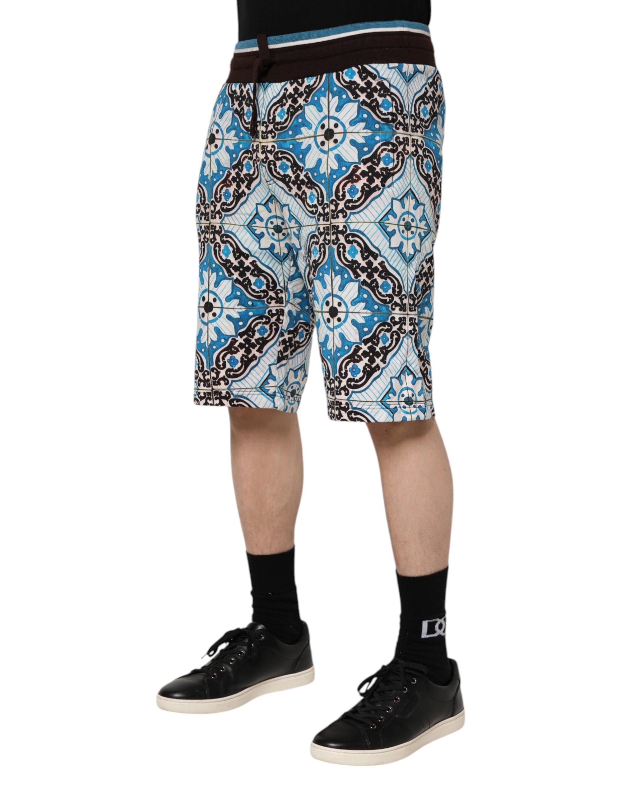 Multicolor Cotton Maiolica Print Bermuda Shorts - ventzia