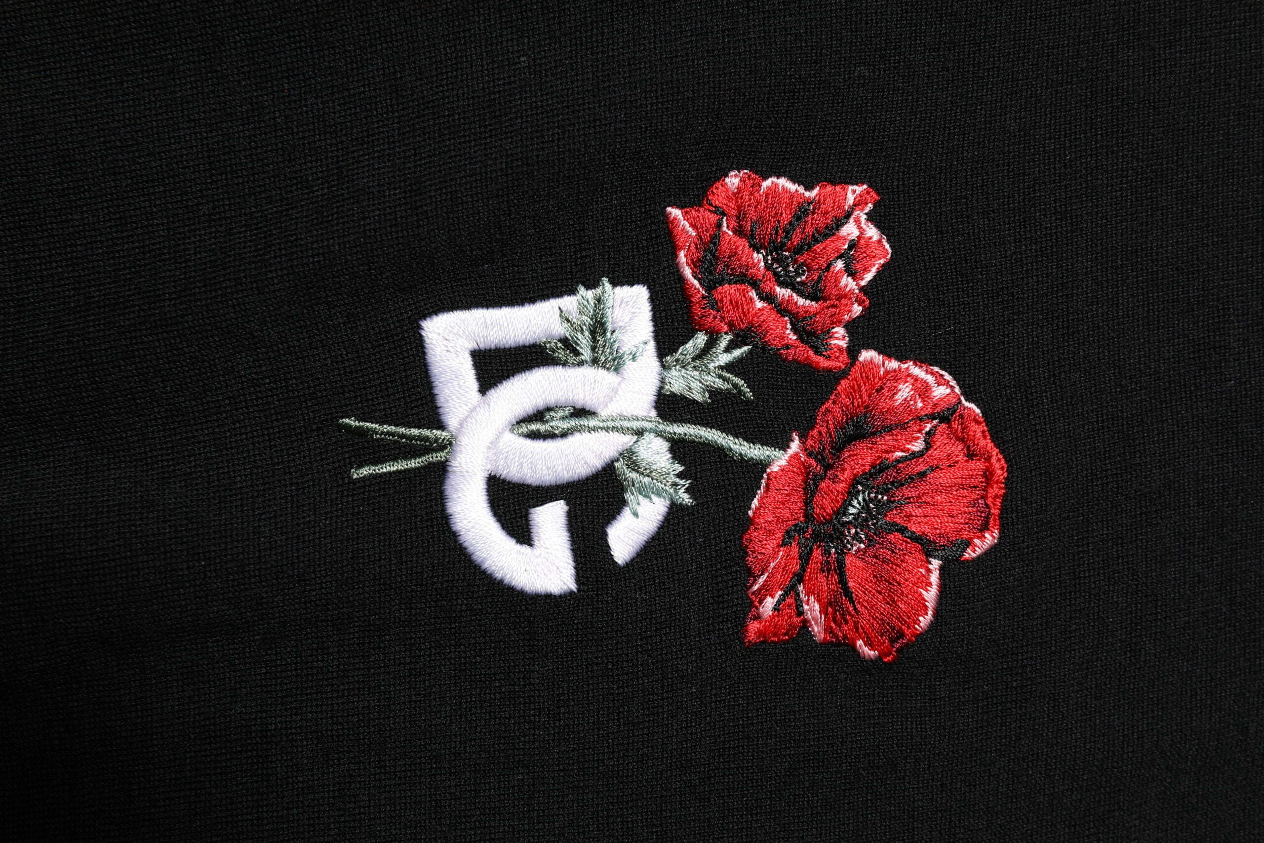 Black Wool DG Logo Rose Collared Polo T-shirt - ventzia