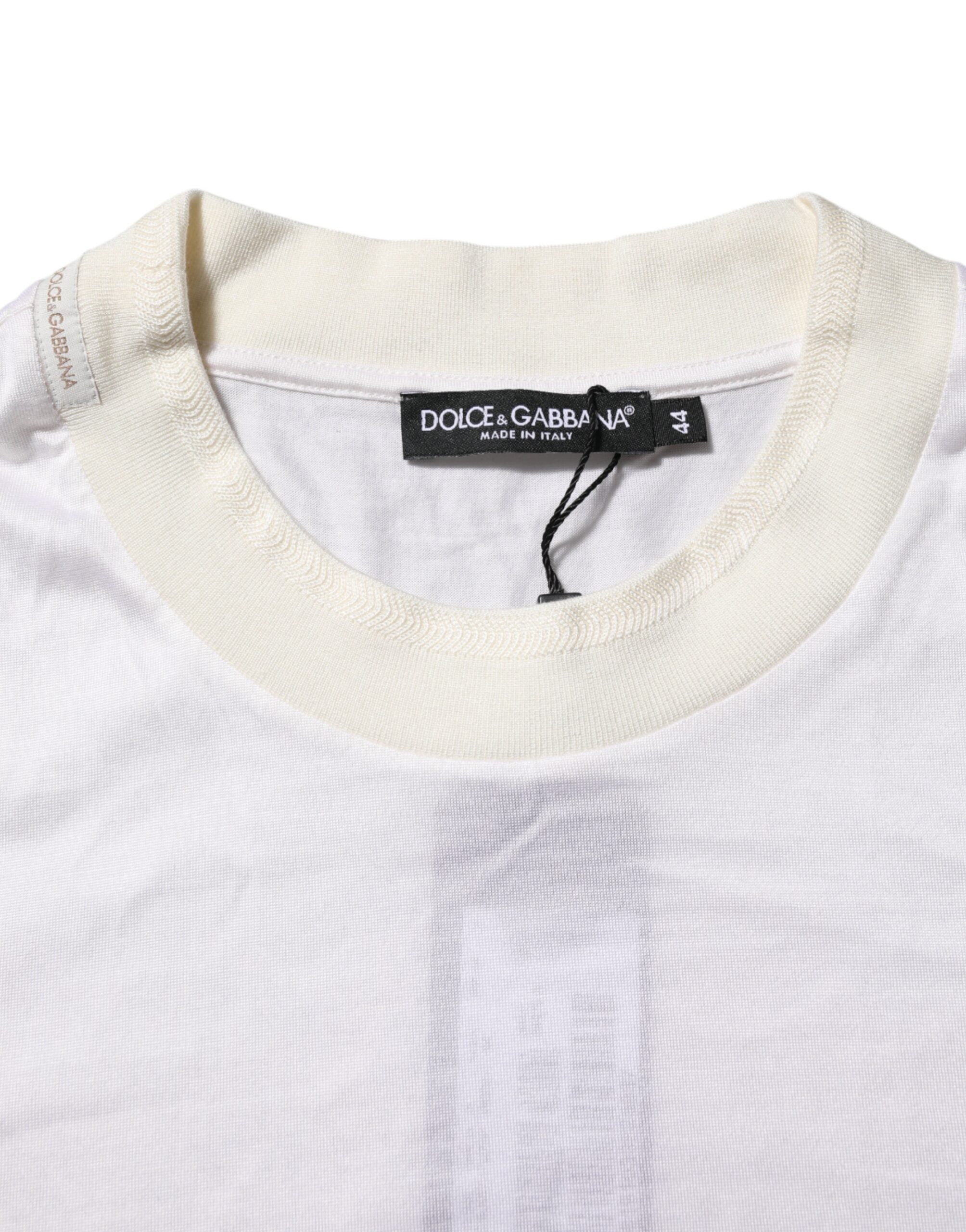 White Silk Crew Neck Long Sleeves T-shirt - ventzia