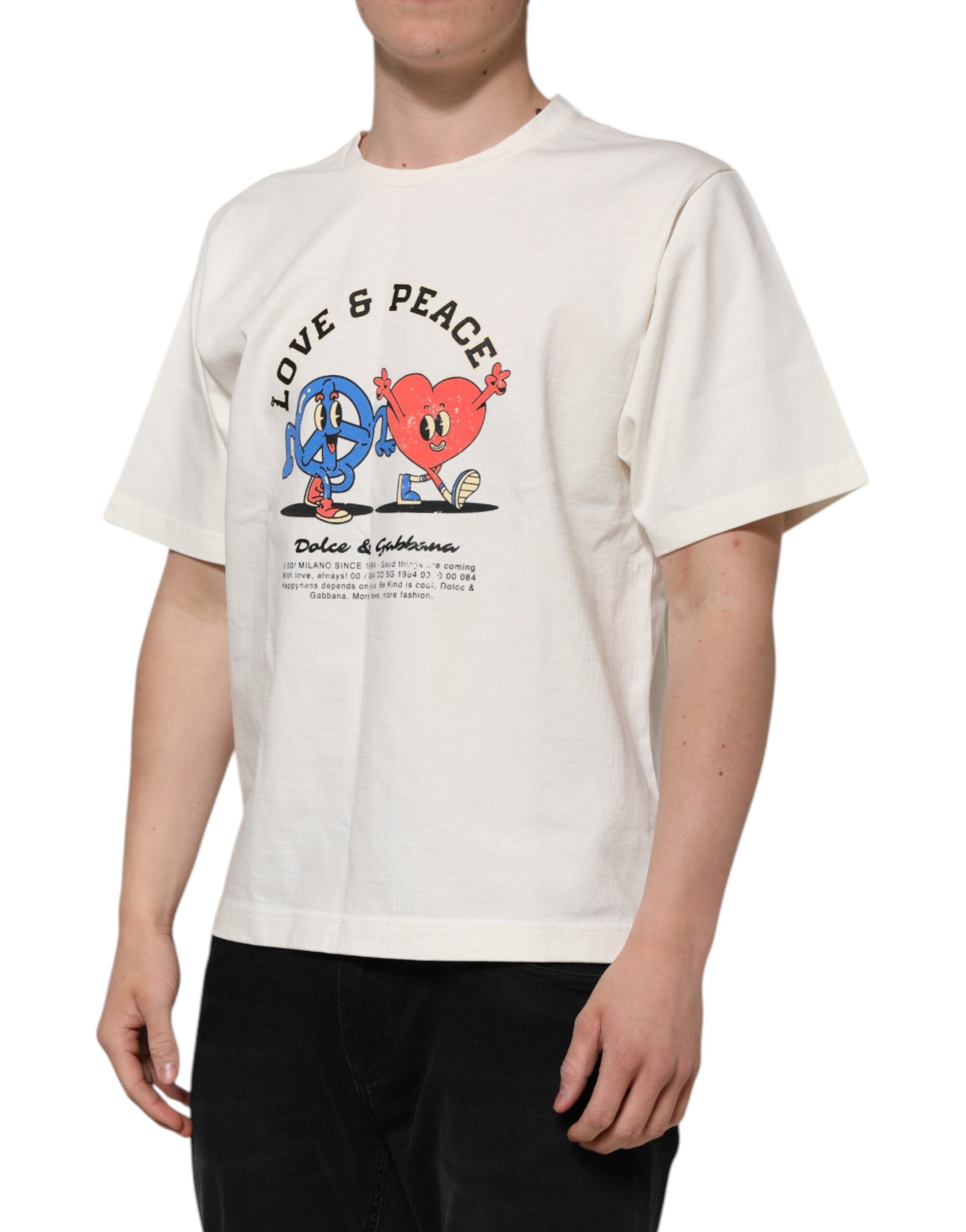 White Love Peace Cotton Men Crew Neck T-shirt - ventzia