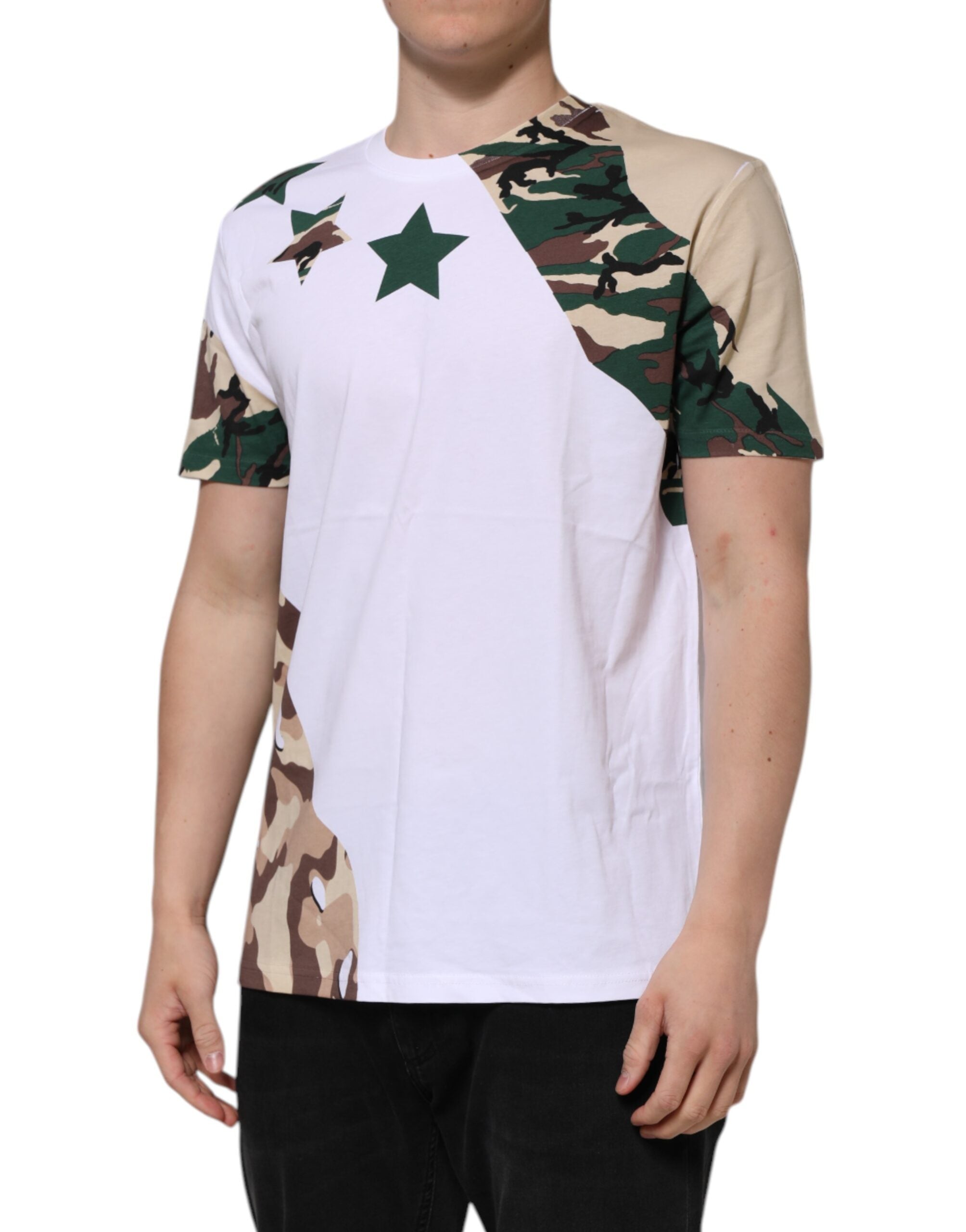 White Camouflage Cotton Men Crew Neck T-shirt - ventzia