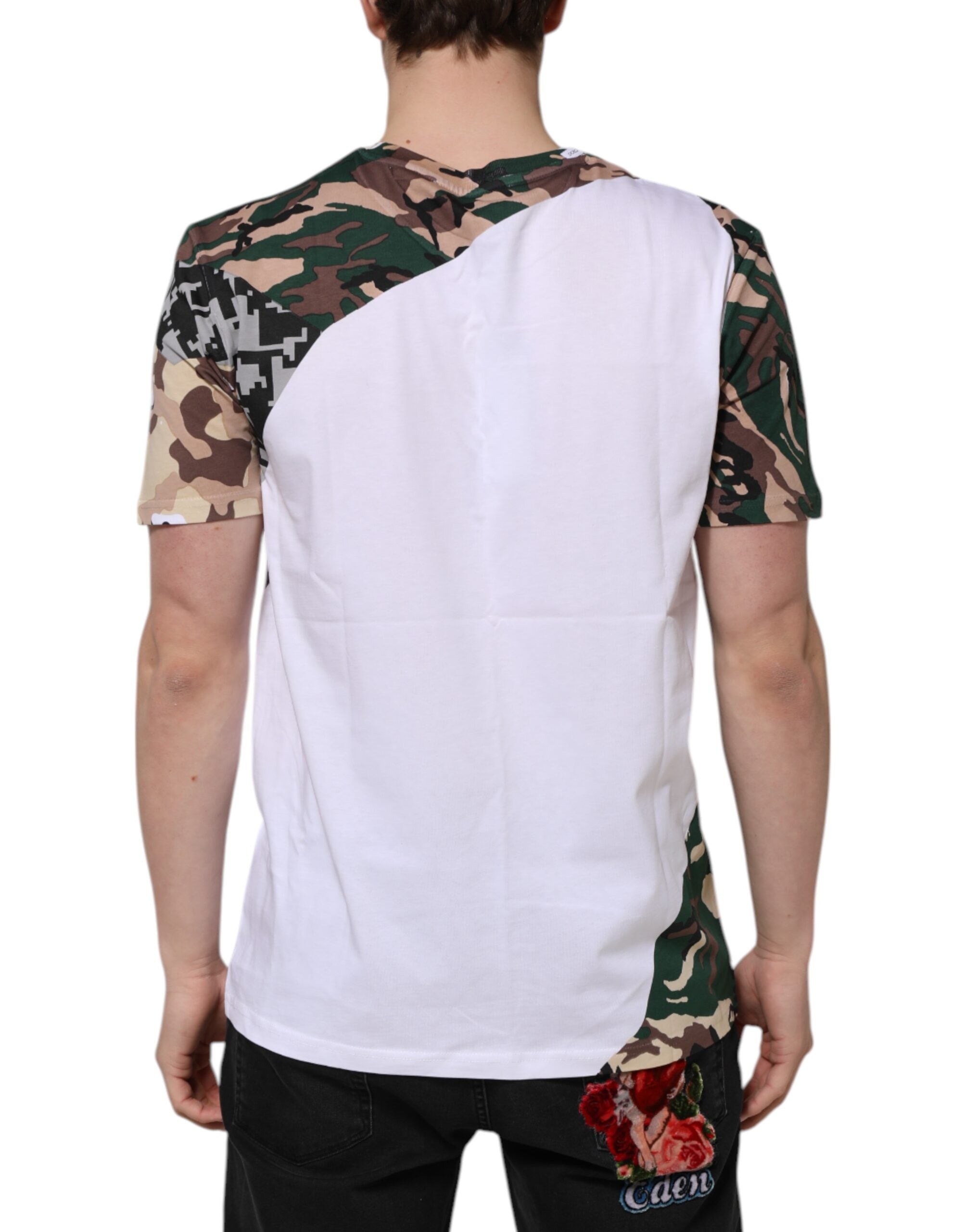 White Camouflage Cotton Men Crew Neck T-shirt - ventzia