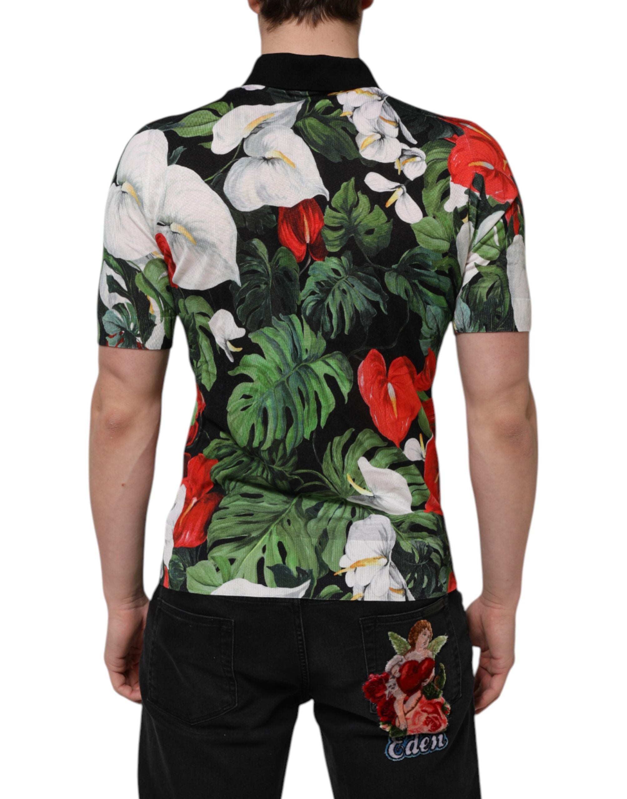 Multicolor Floral Silk Collared Polo T-shirt - ventzia