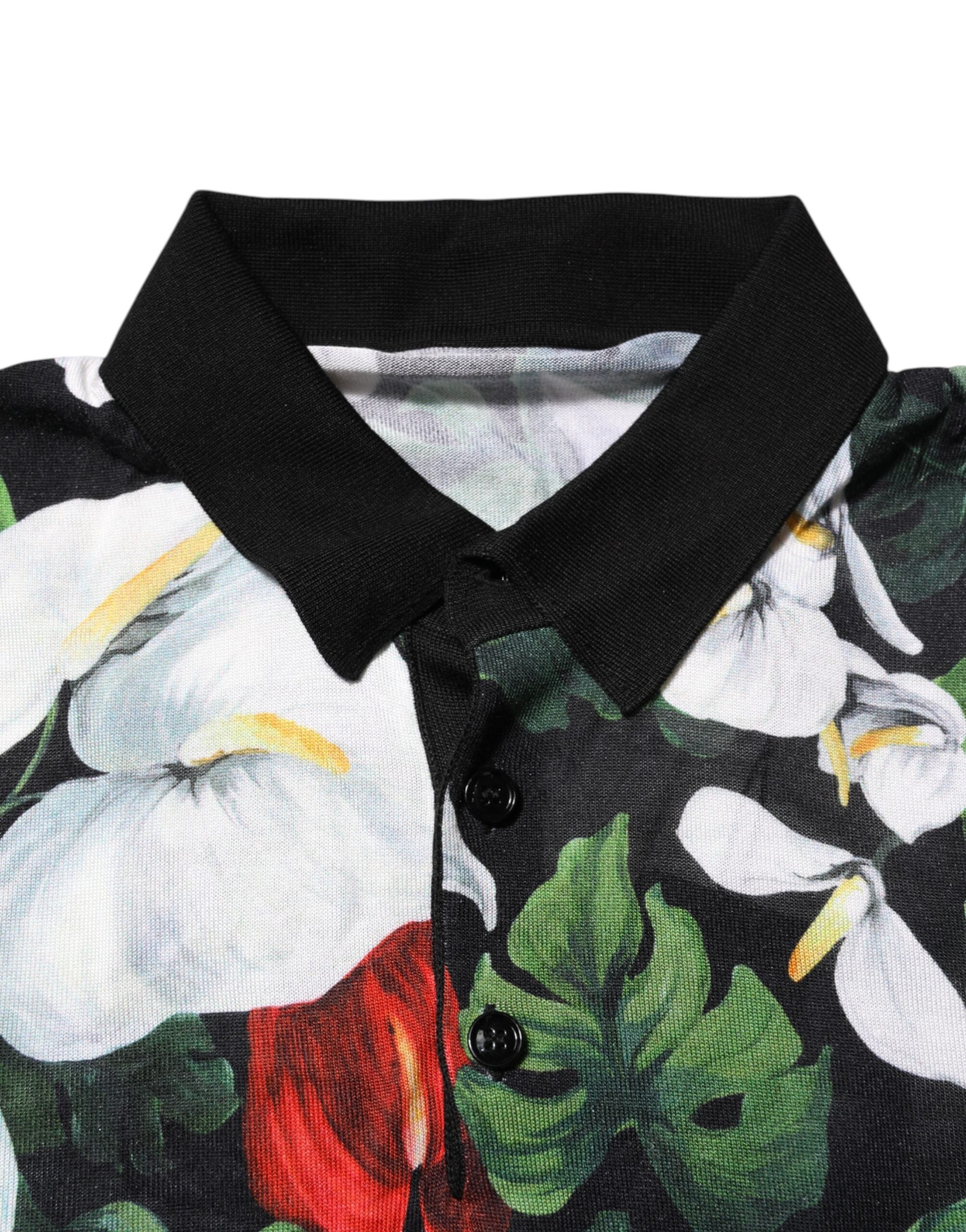 Multicolor Floral Silk Collared Polo T-shirt - ventzia