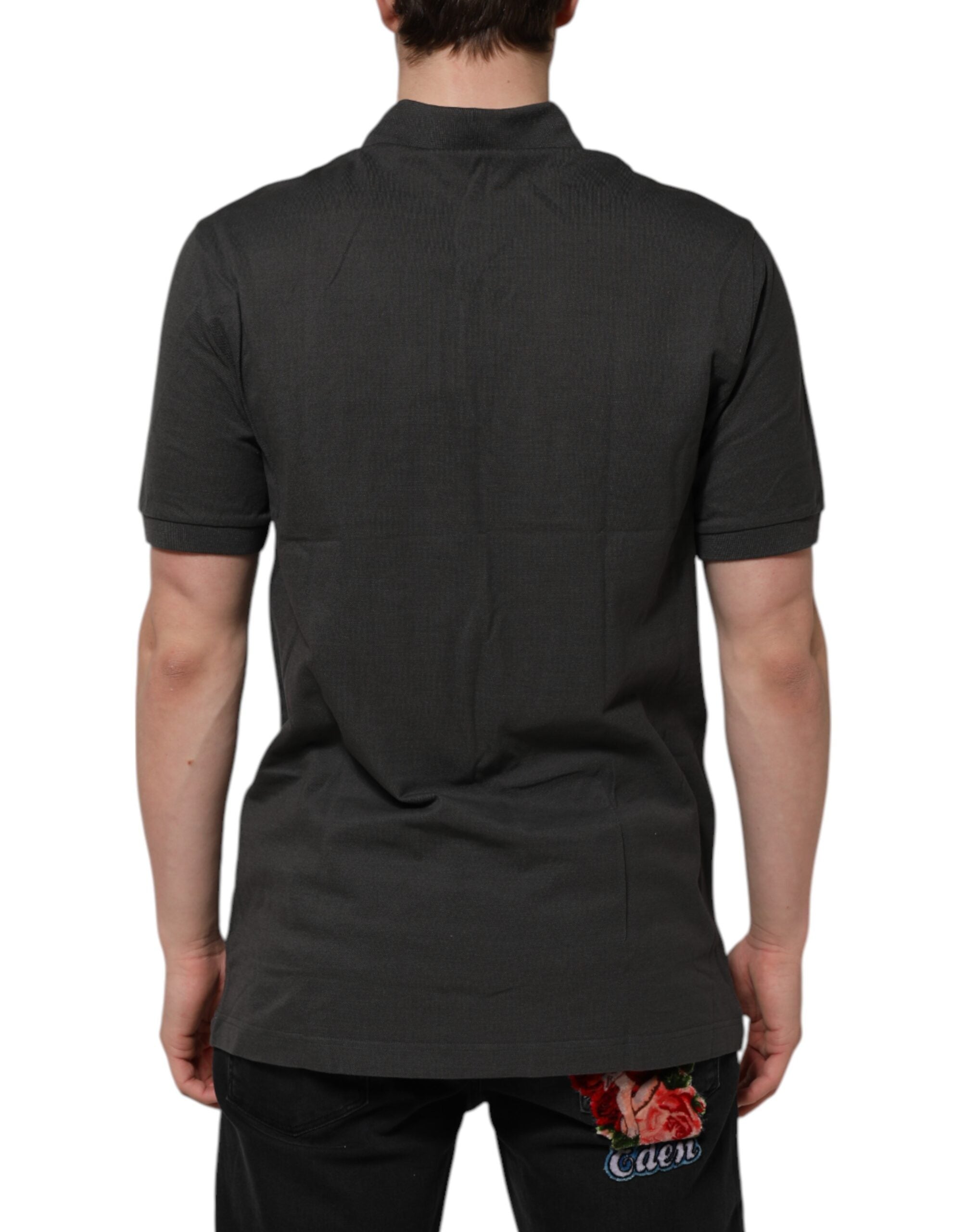 Dark Gray Short Sleeve Collared Polo T-shirt - ventzia