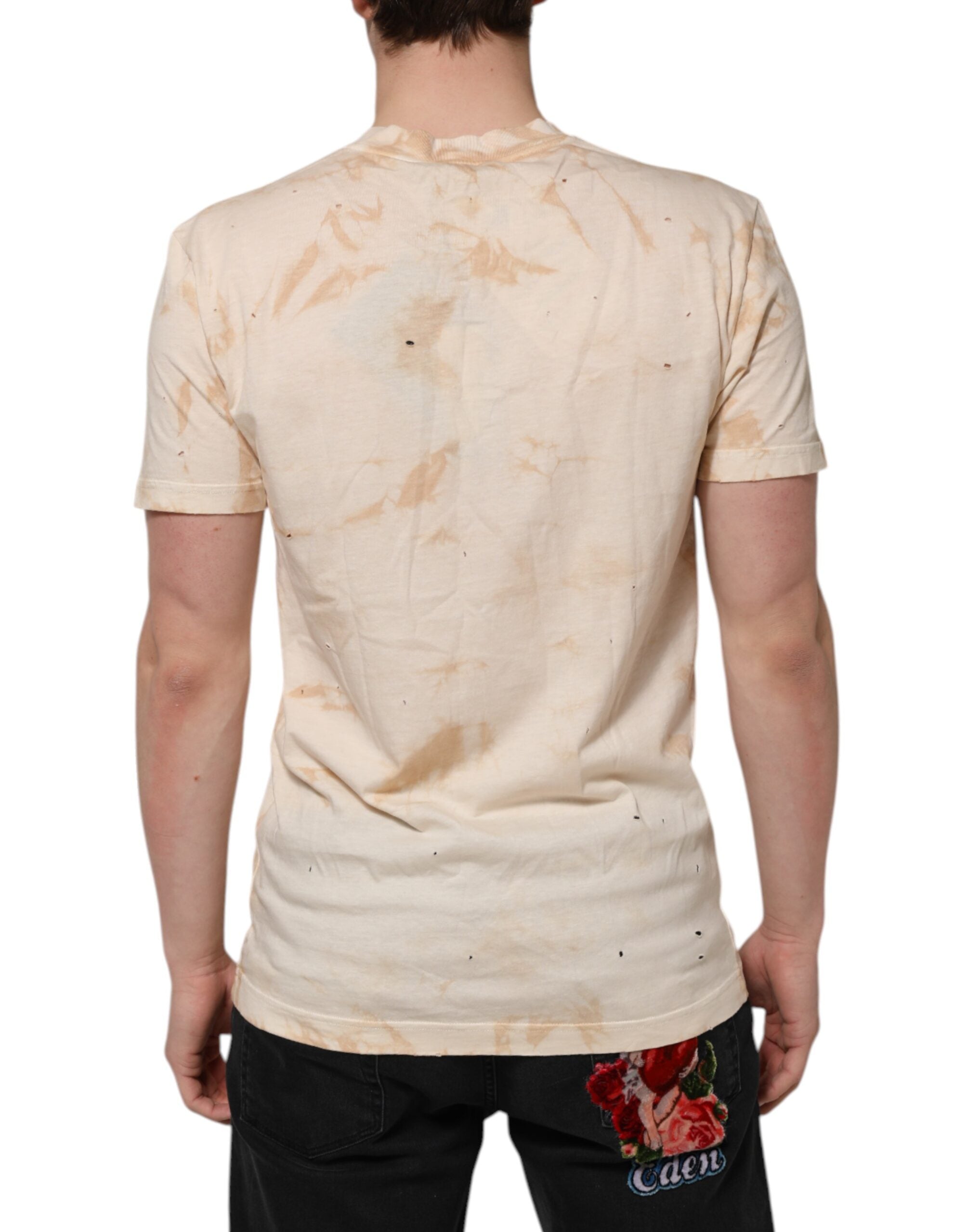 Beige Logo Print Short Sleeve V-neck T-shirt - ventzia