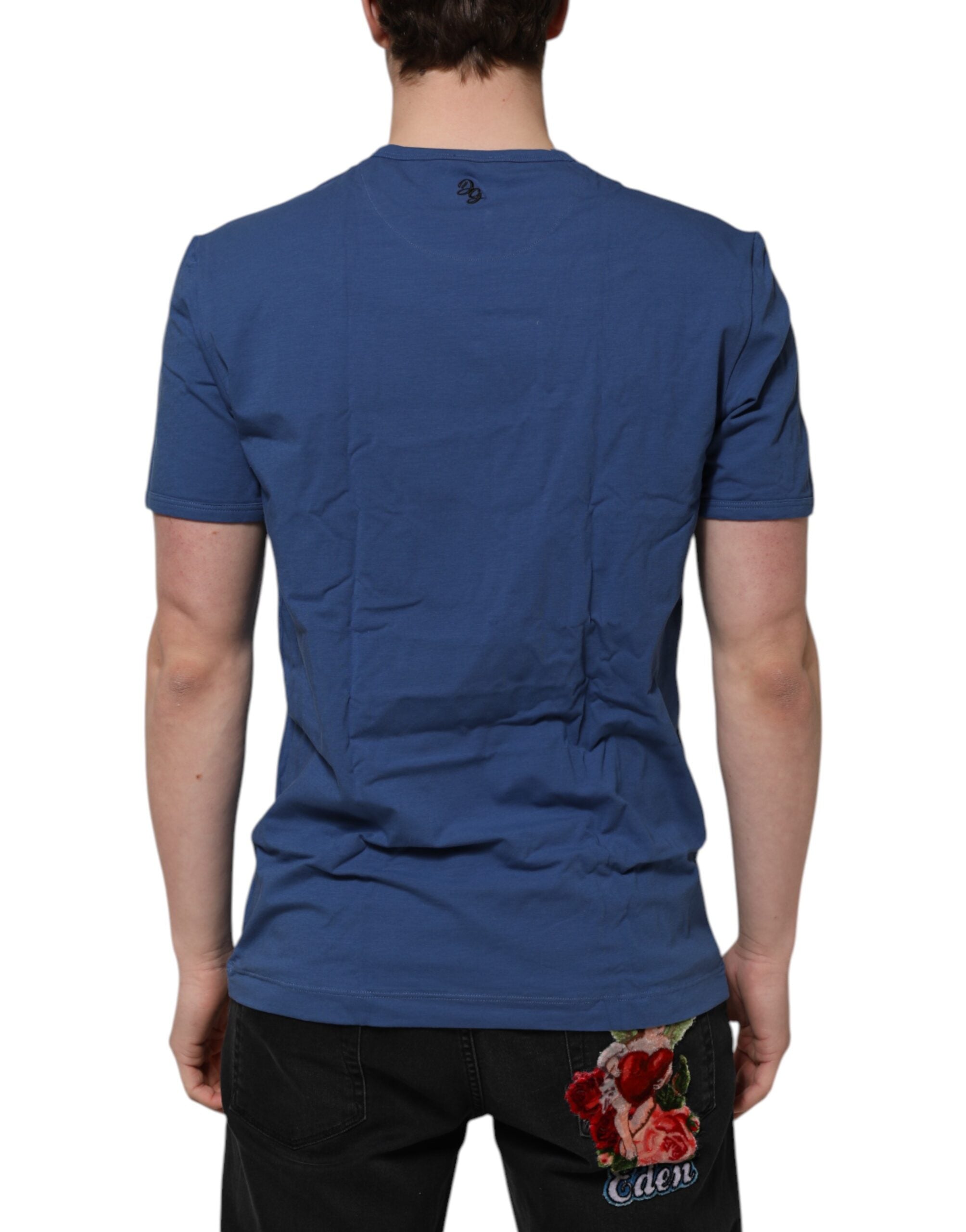 Blue Cotton Men Round Neck Underwear T-shirt - ventzia