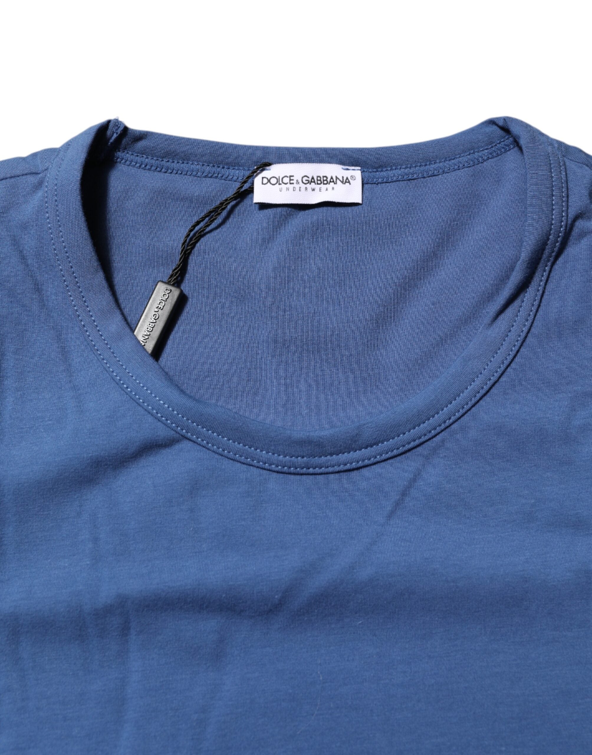 Blue Cotton Men Round Neck Underwear T-shirt - ventzia