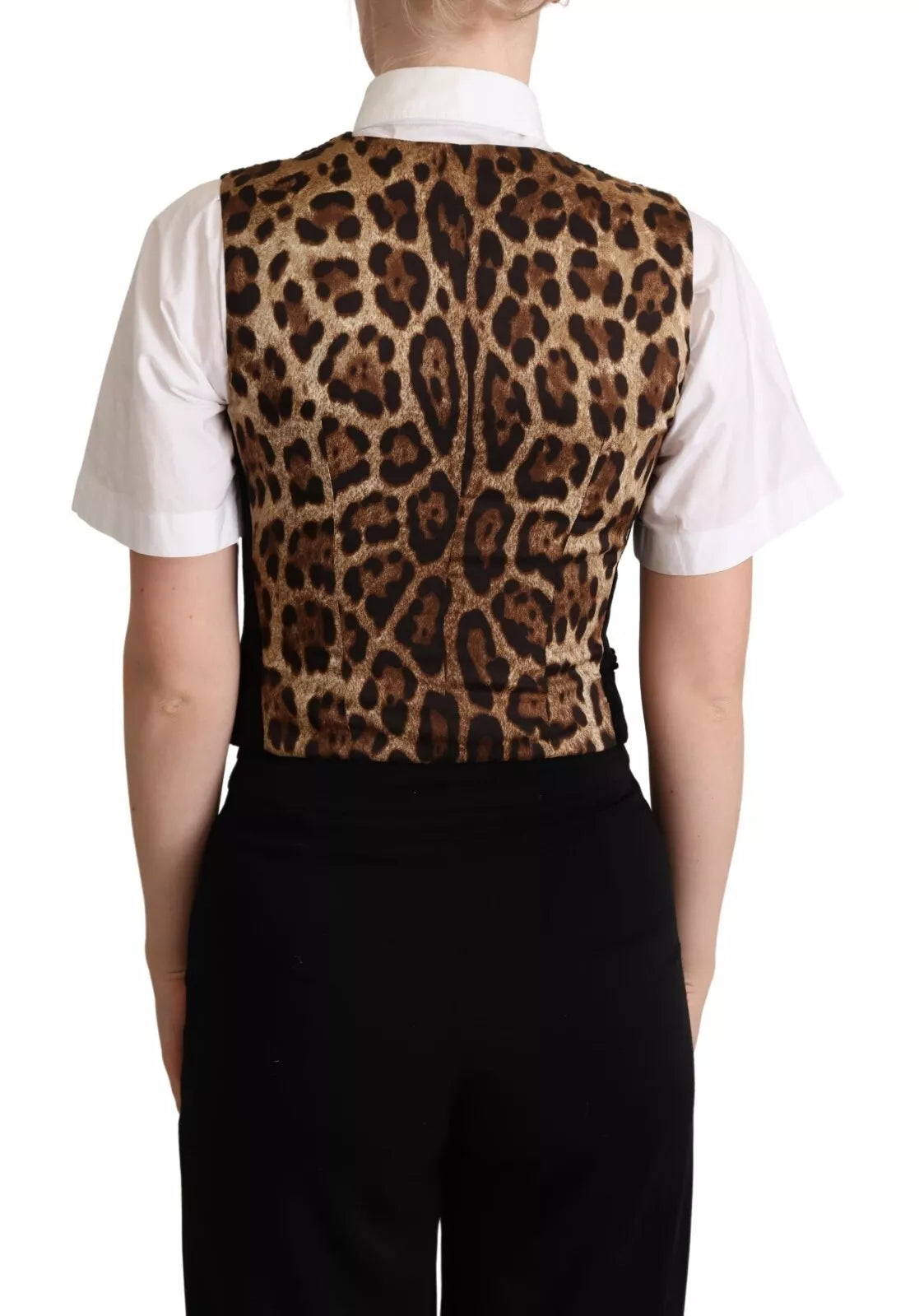 Black Brown Leopard Print Waistcoat Vest - ventzia