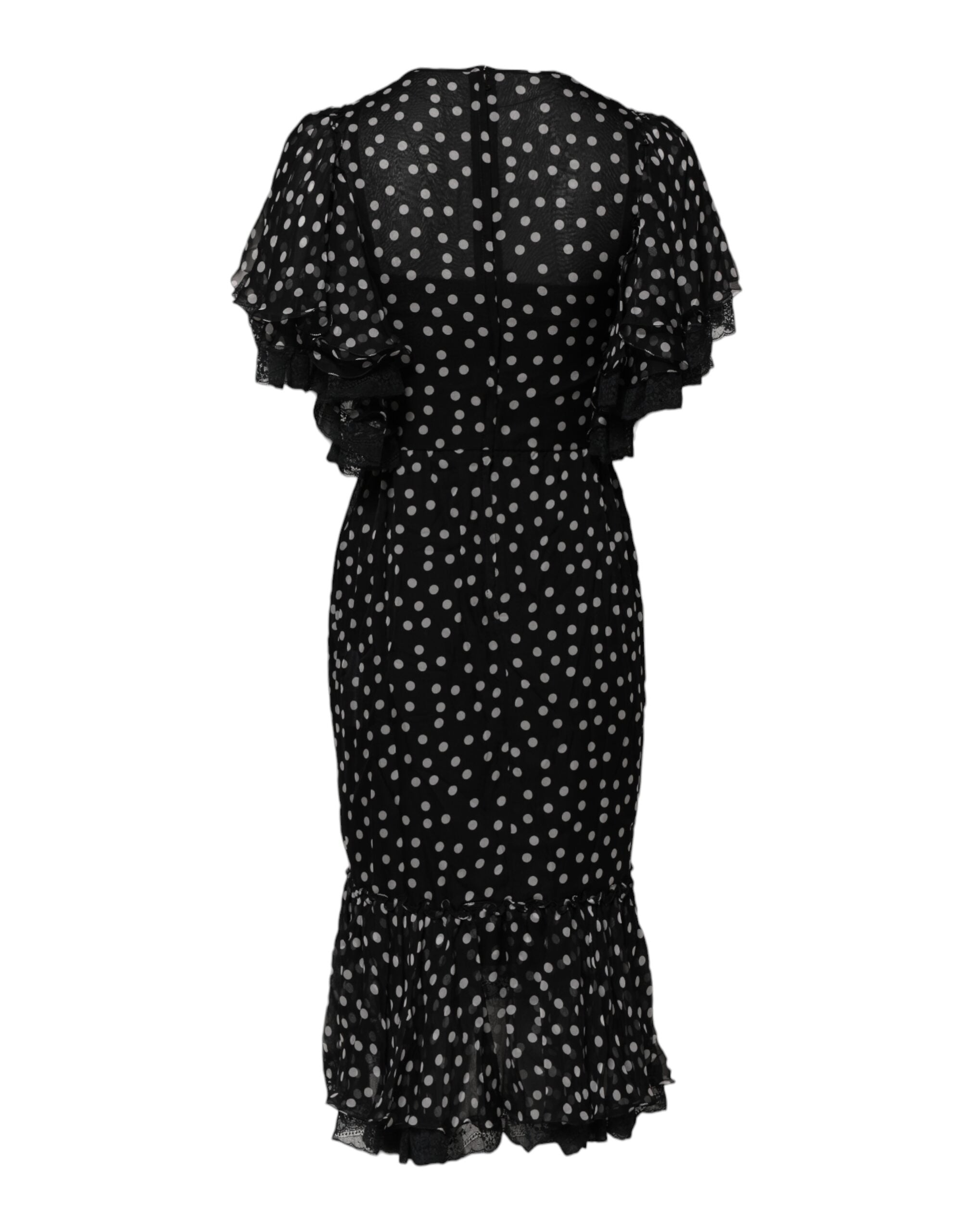 Black White Lace Polka Dot Chiffon Dress - ventzia