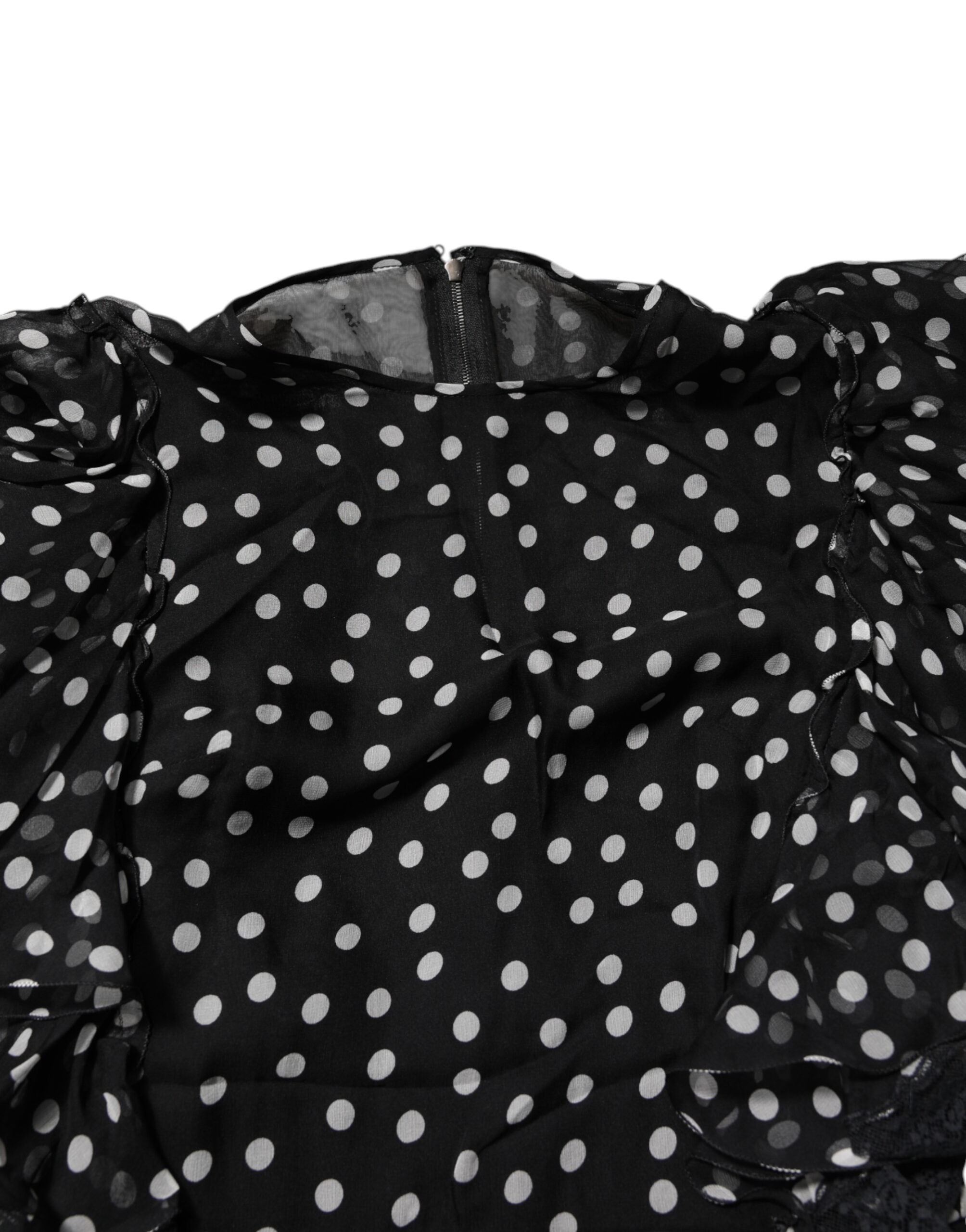 Black White Lace Polka Dot Chiffon Dress - ventzia