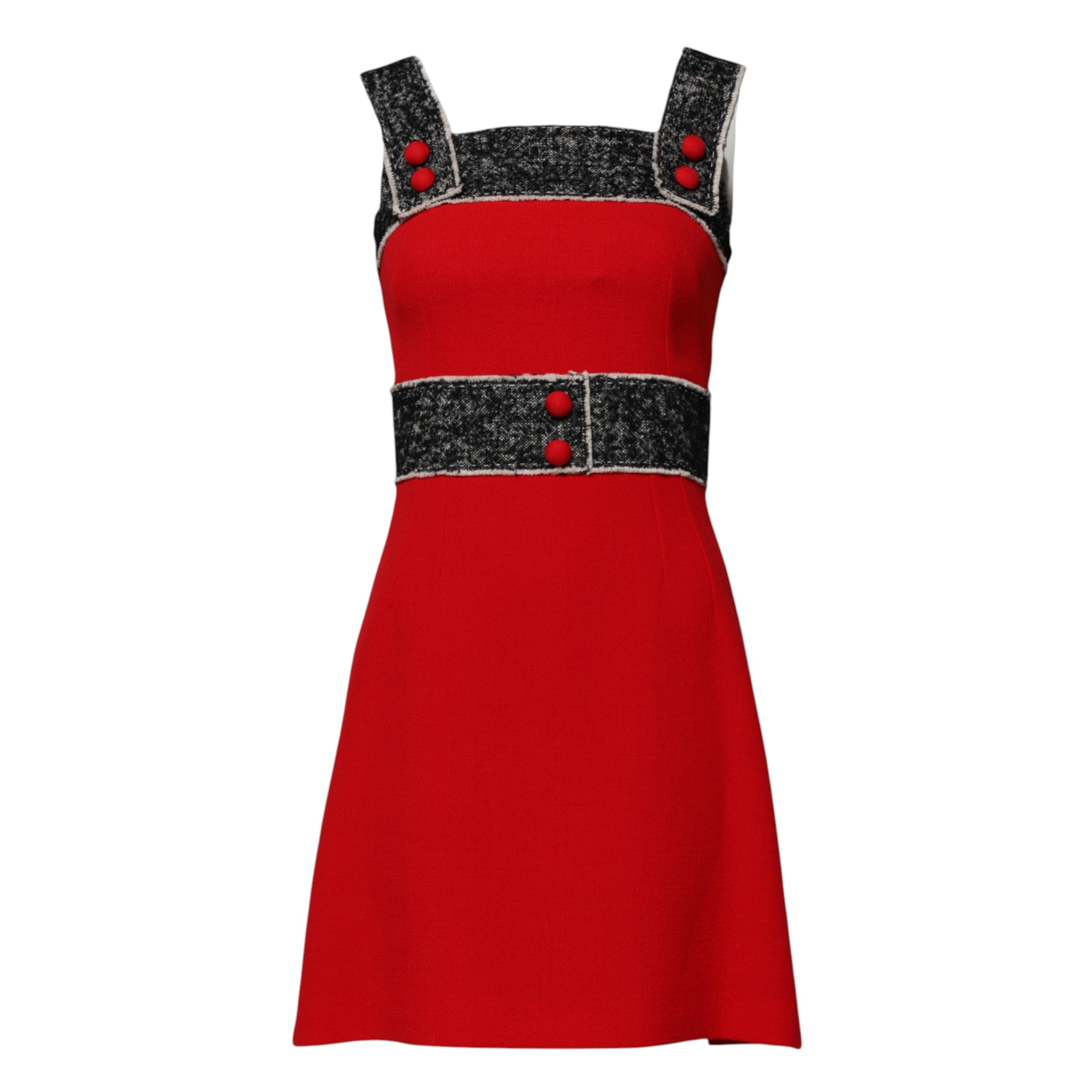 Red Wool Sleeveless A-line Flared Mini Dress - ventzia