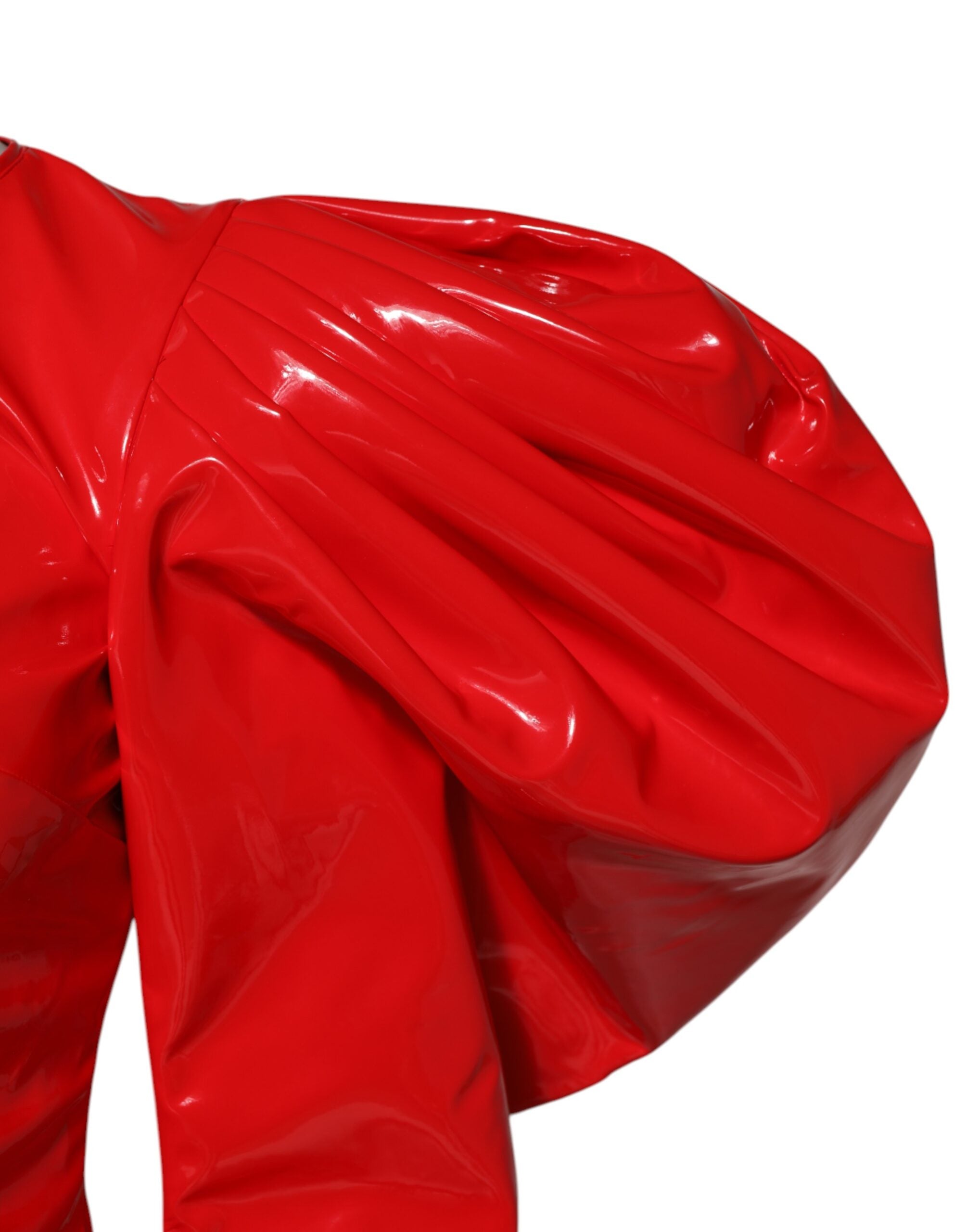 Red Patent Leather Puff Sleeves Mini Dress - ventzia