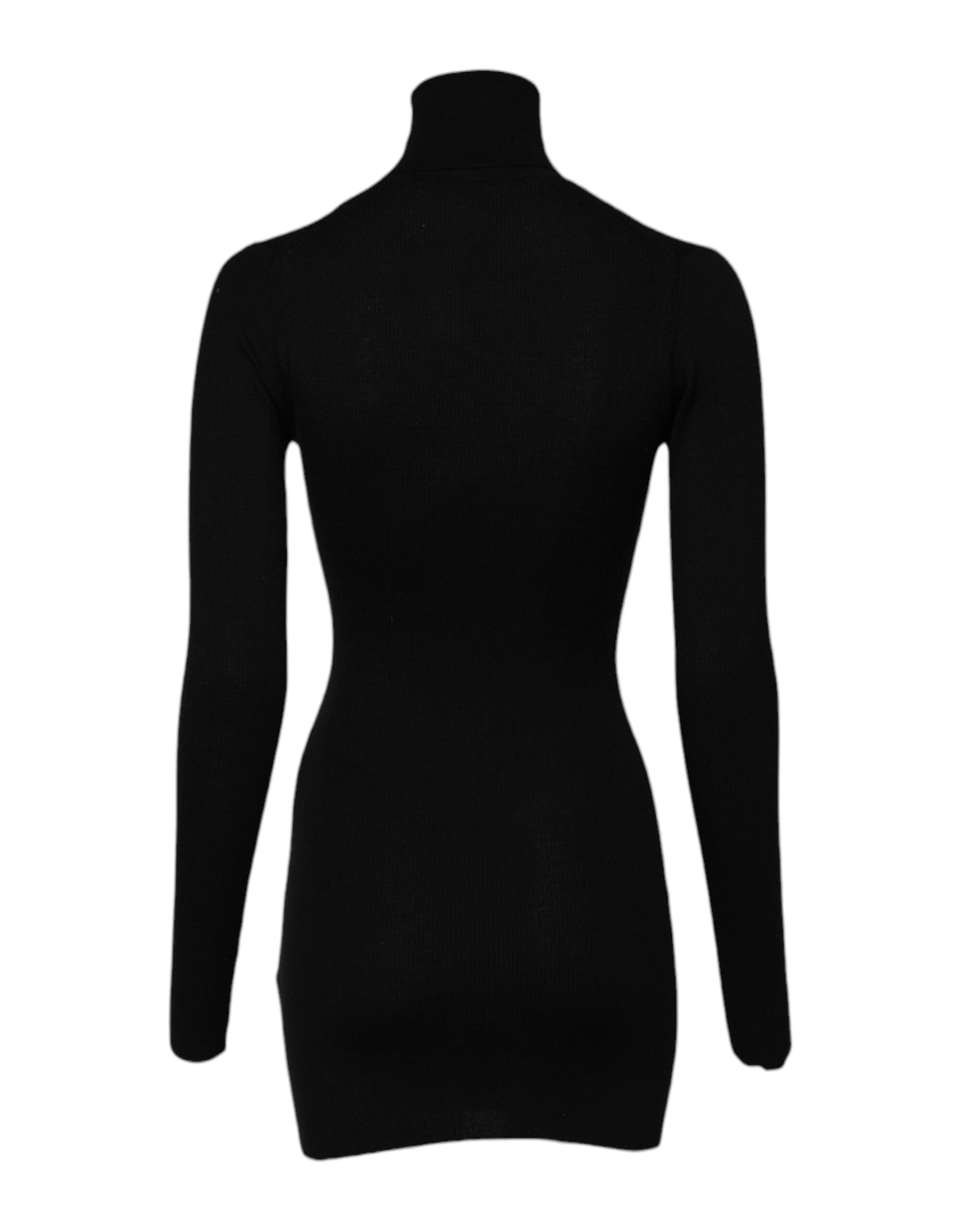 Black Long Sleeves Turtle Neck Mini Dress - ventzia