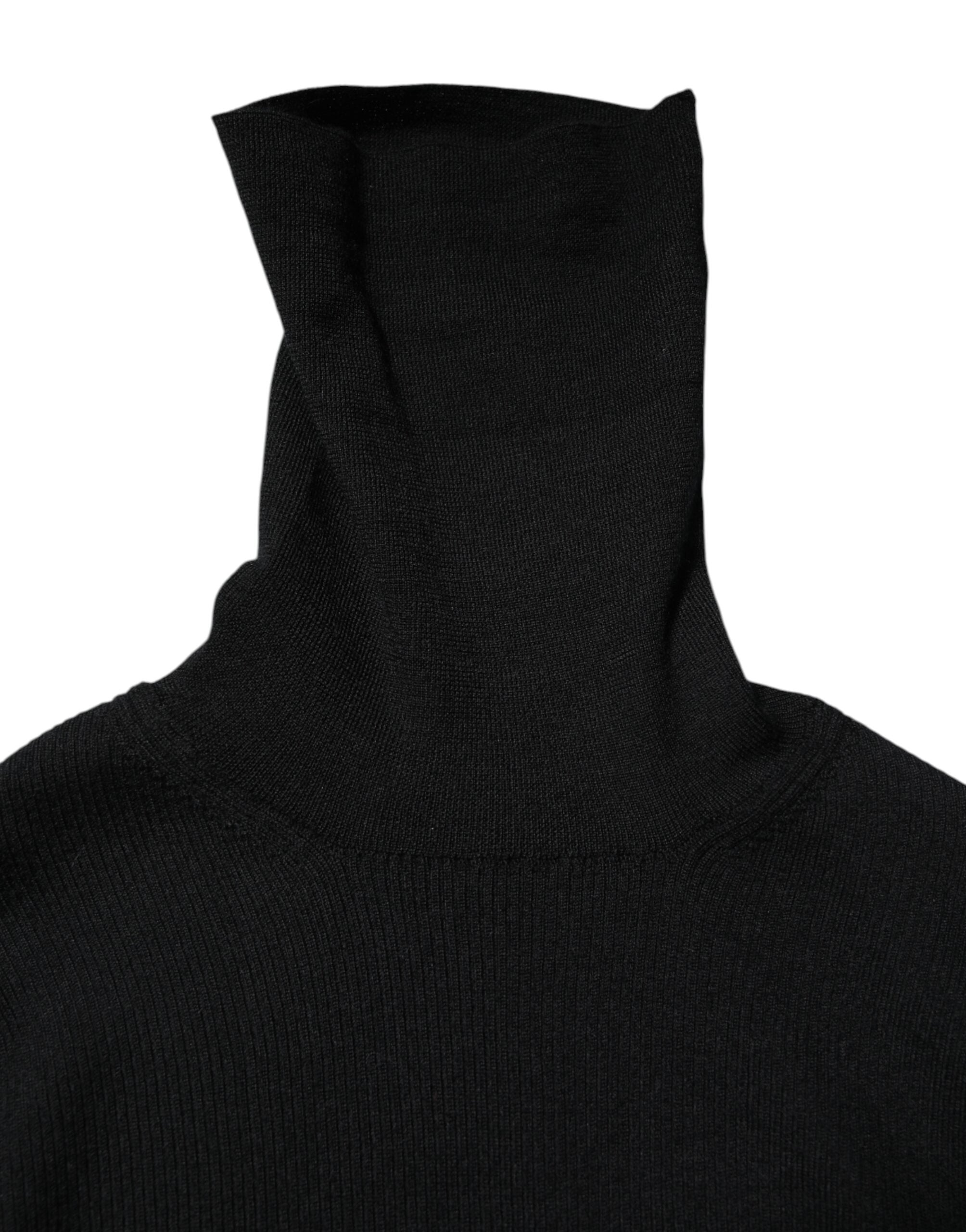 Black Long Sleeves Turtle Neck Mini Dress - ventzia
