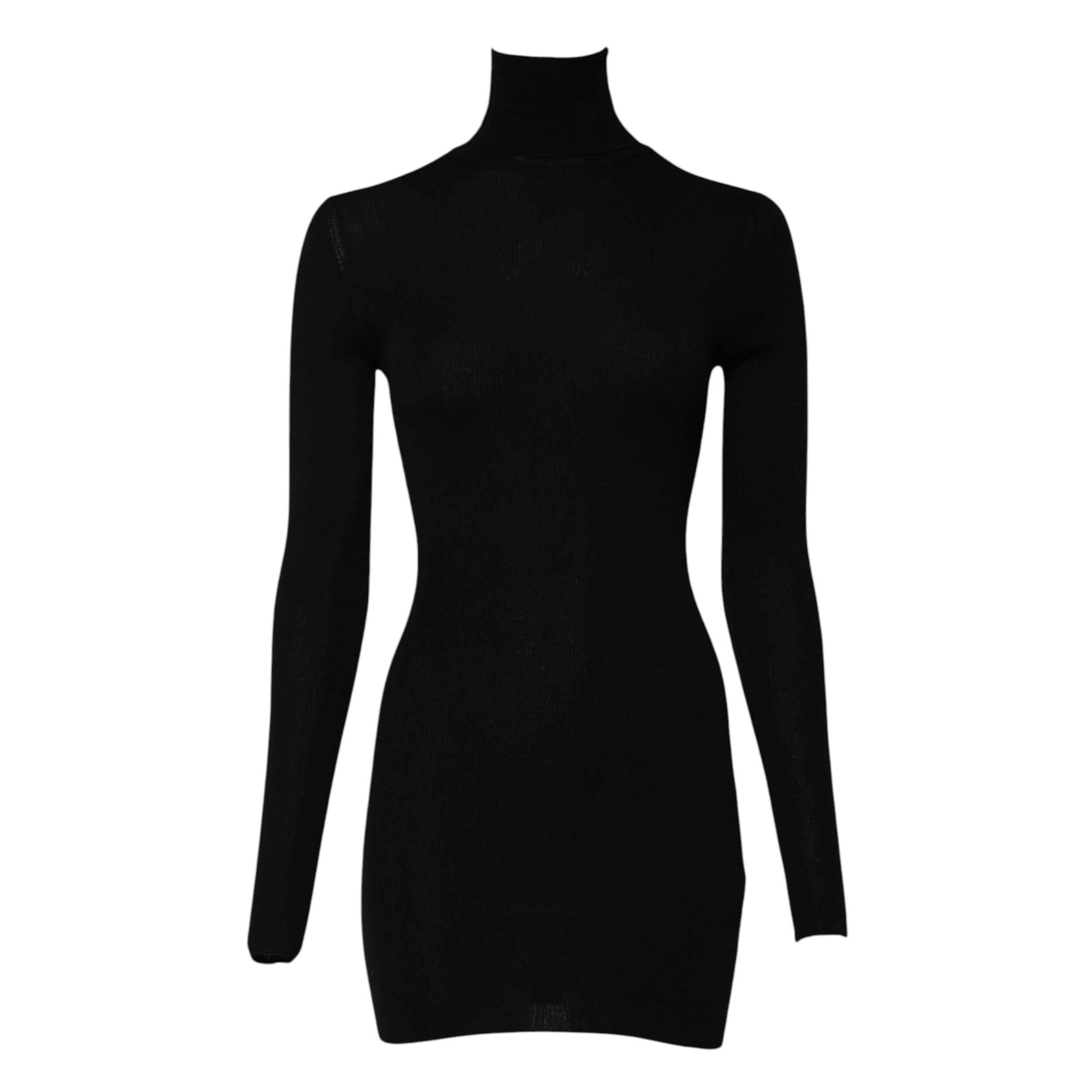 Black Long Sleeves Turtle Neck Mini Dress - ventzia