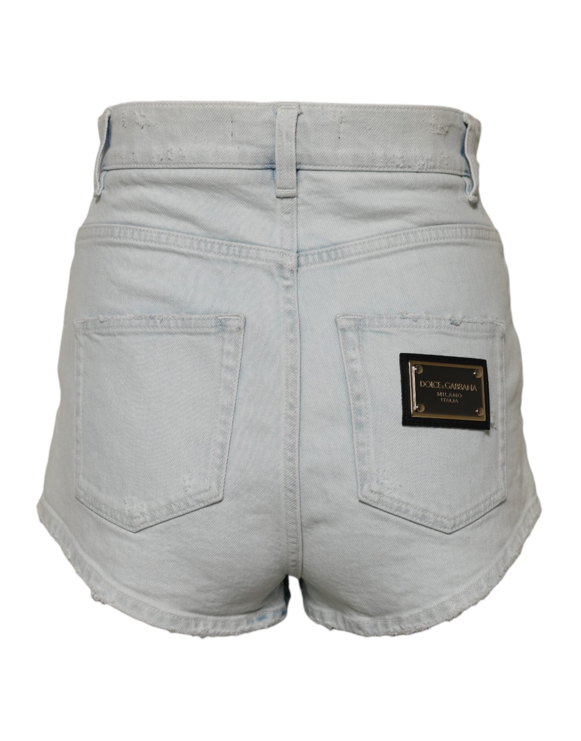 Light Blue Washed Denim Cotton Hot Pants Shorts - ventzia