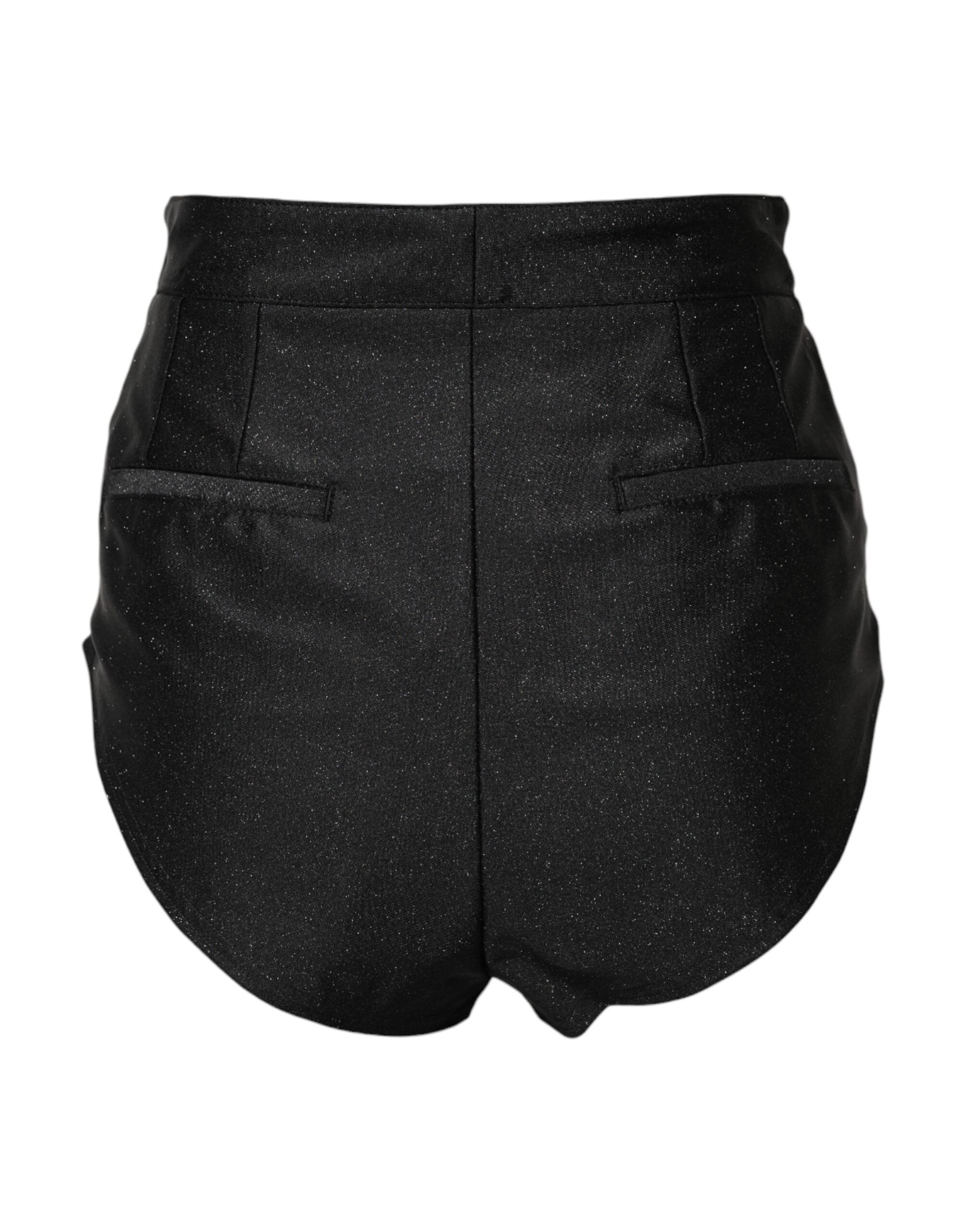Black Viscose High Waisted Hot Pants Shorts - ventzia