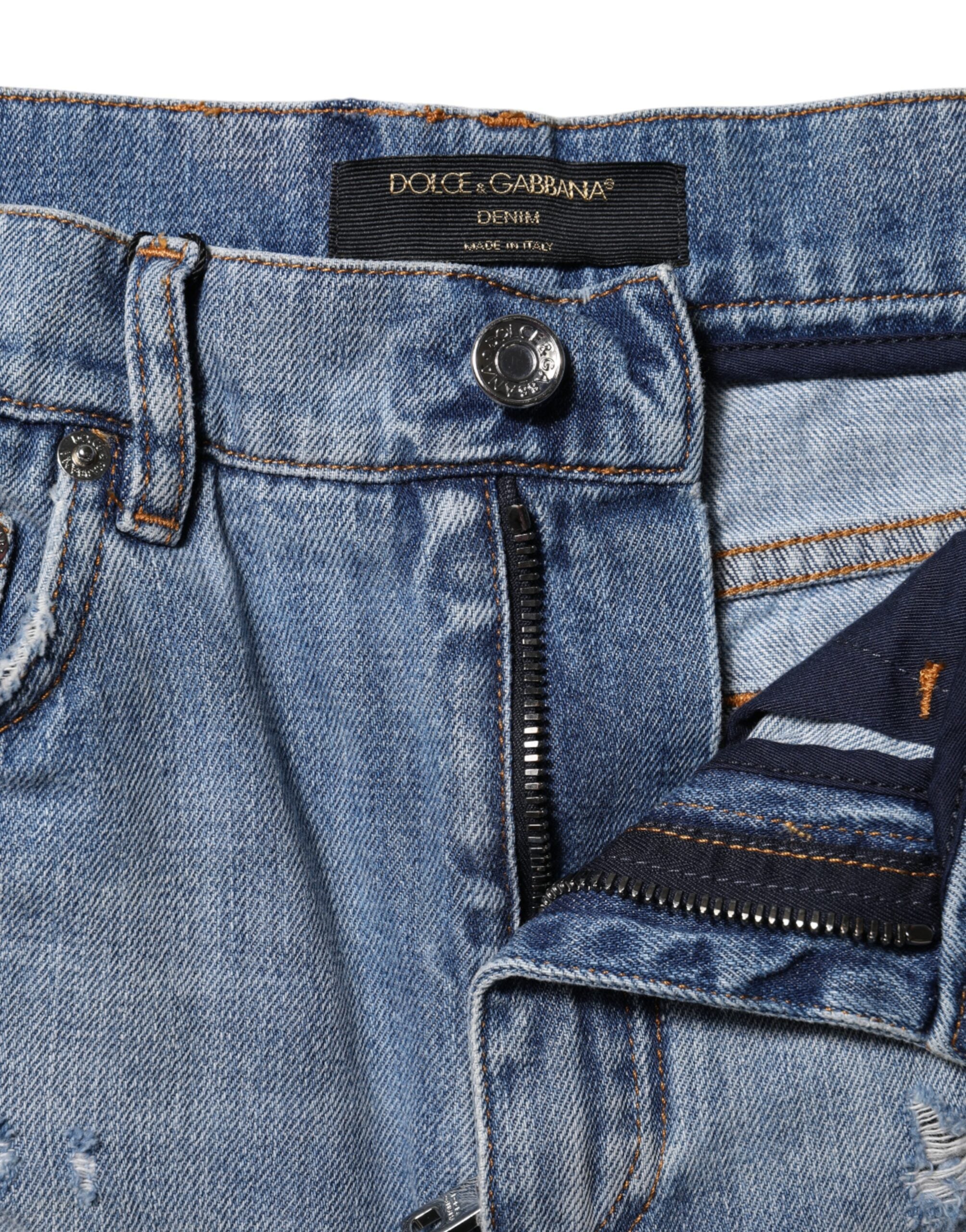 Blue Logo Plaque Denim Cotton Hot Pants Shorts - ventzia