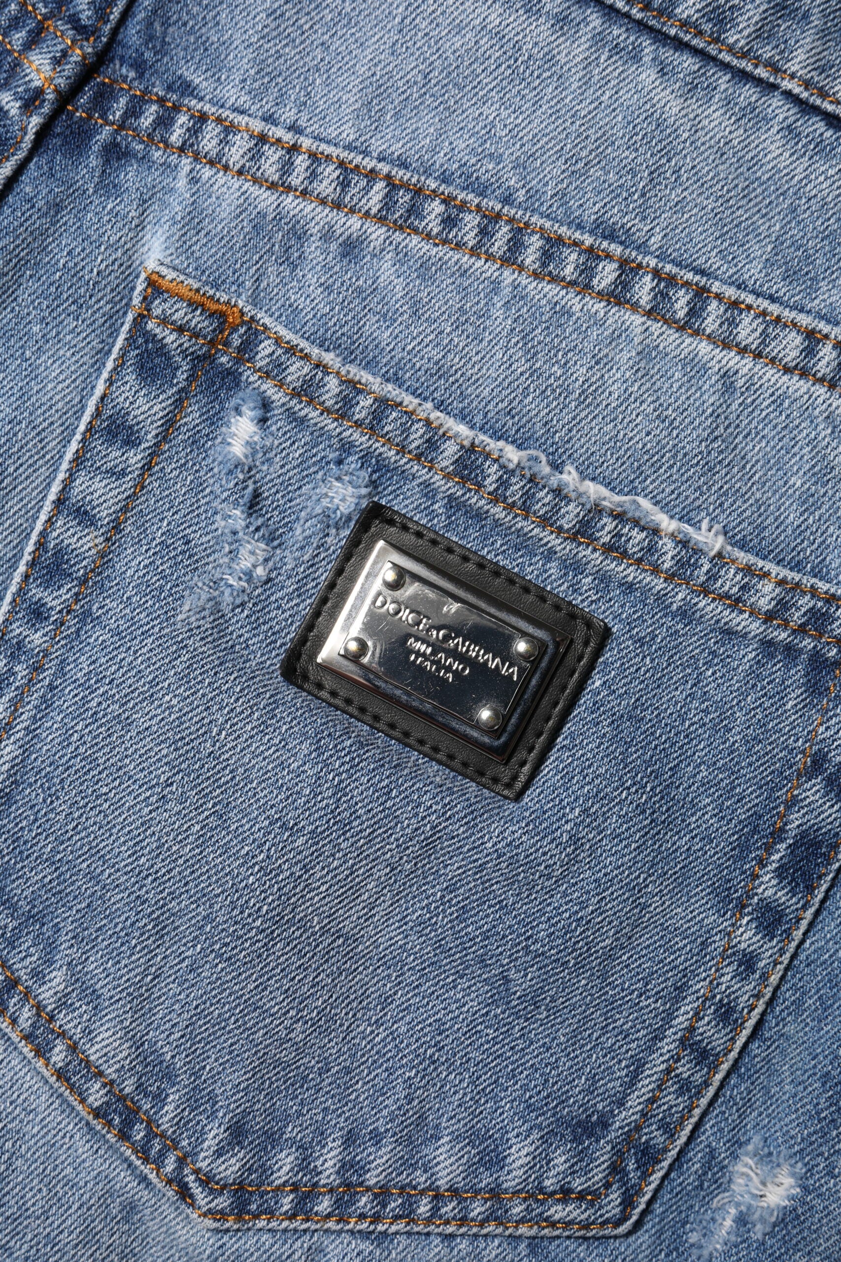 Blue Logo Plaque Denim Cotton Hot Pants Shorts - ventzia