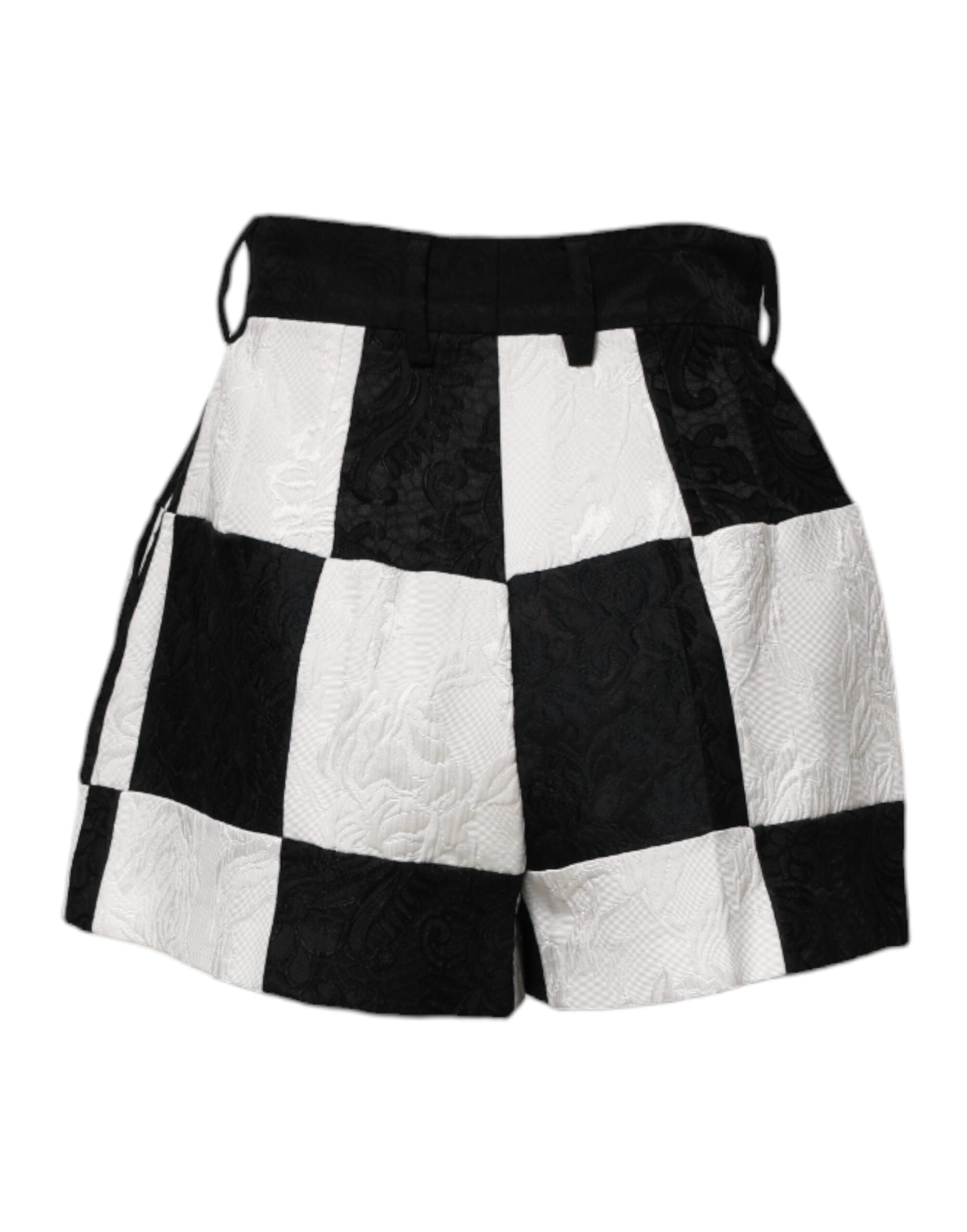 Black White Floral Brocade Hot Pants Shorts - ventzia