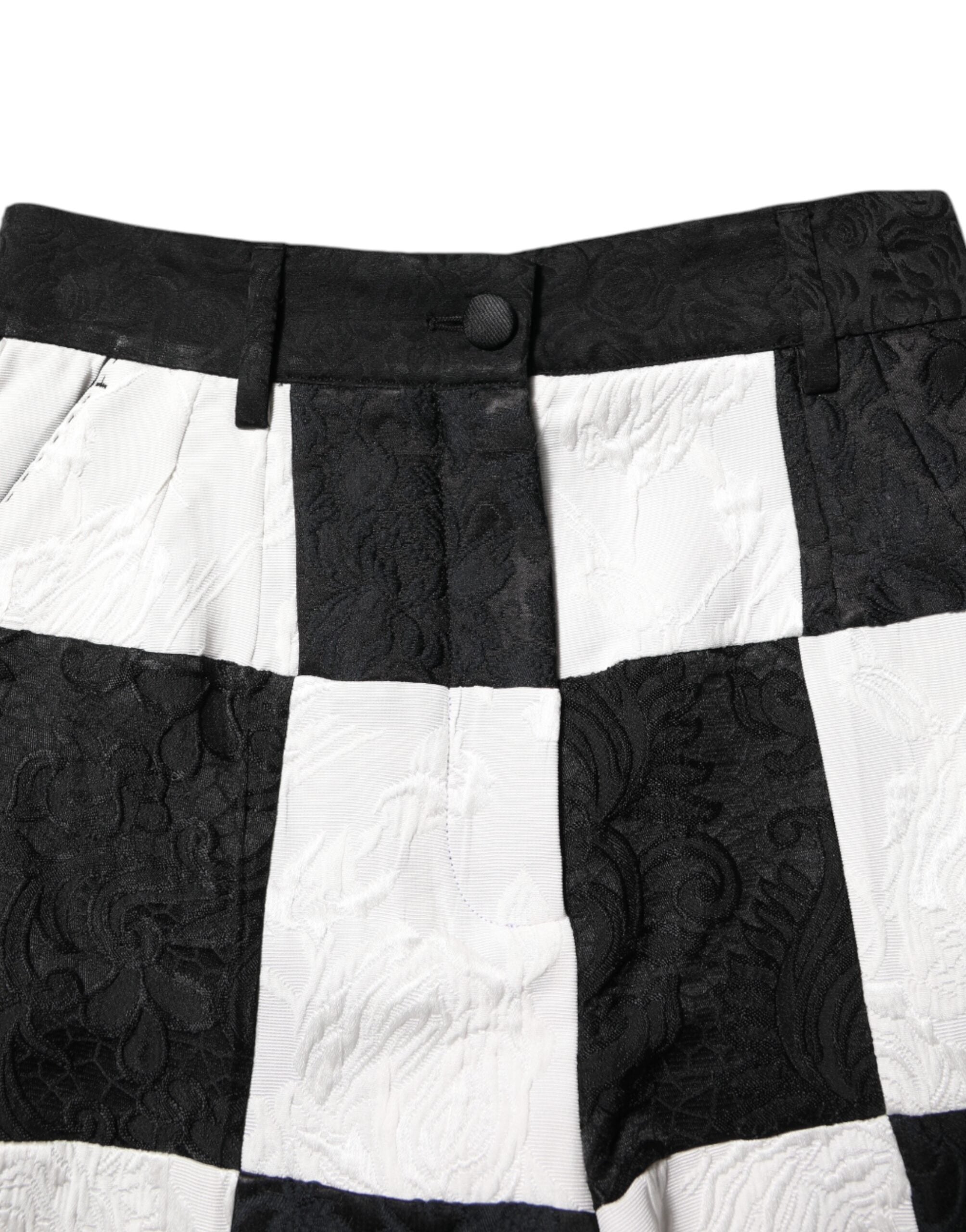 Black White Floral Brocade Hot Pants Shorts - ventzia