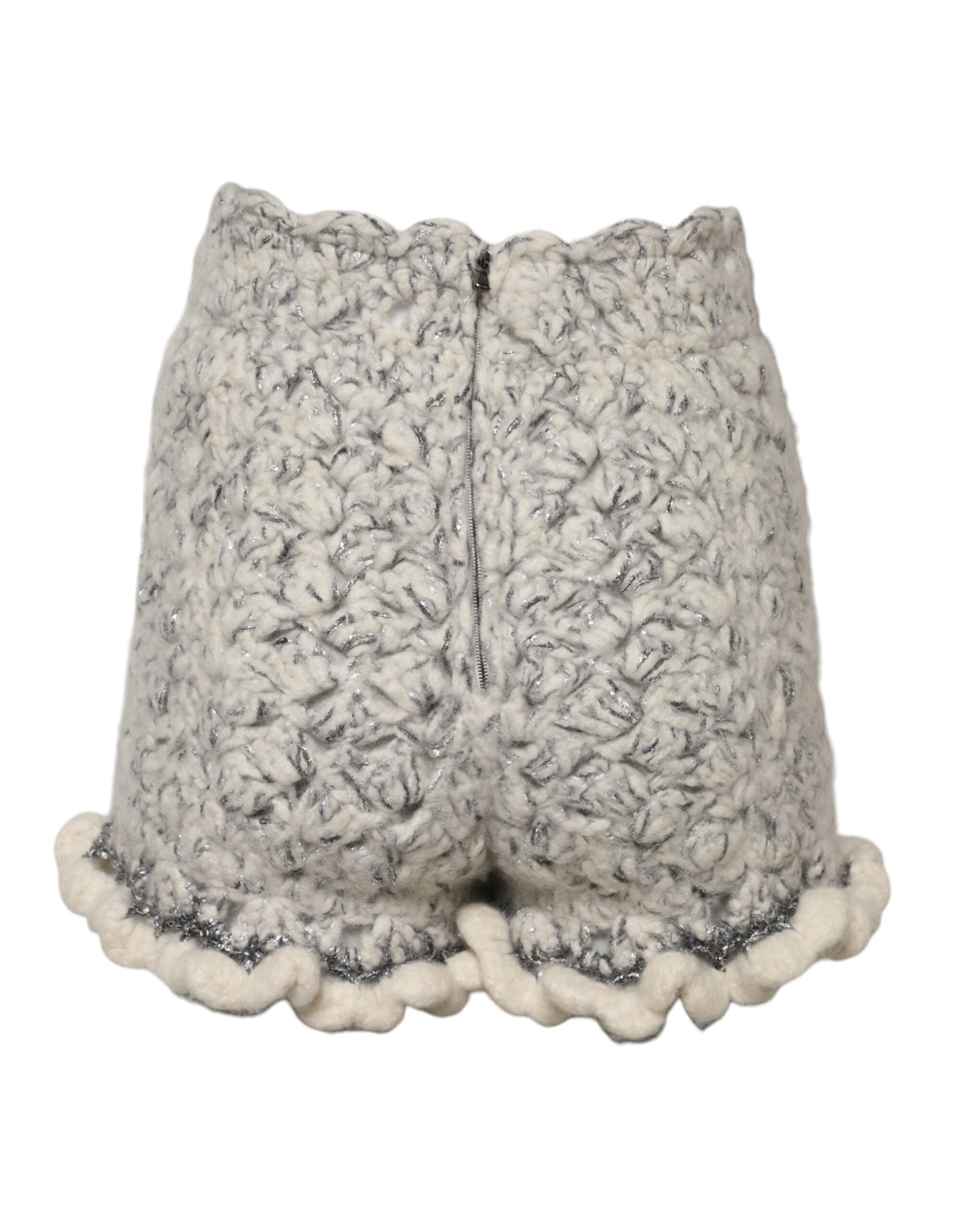 Metallic Bouclé Knit Cashmere Ruffled Shorts - ventzia