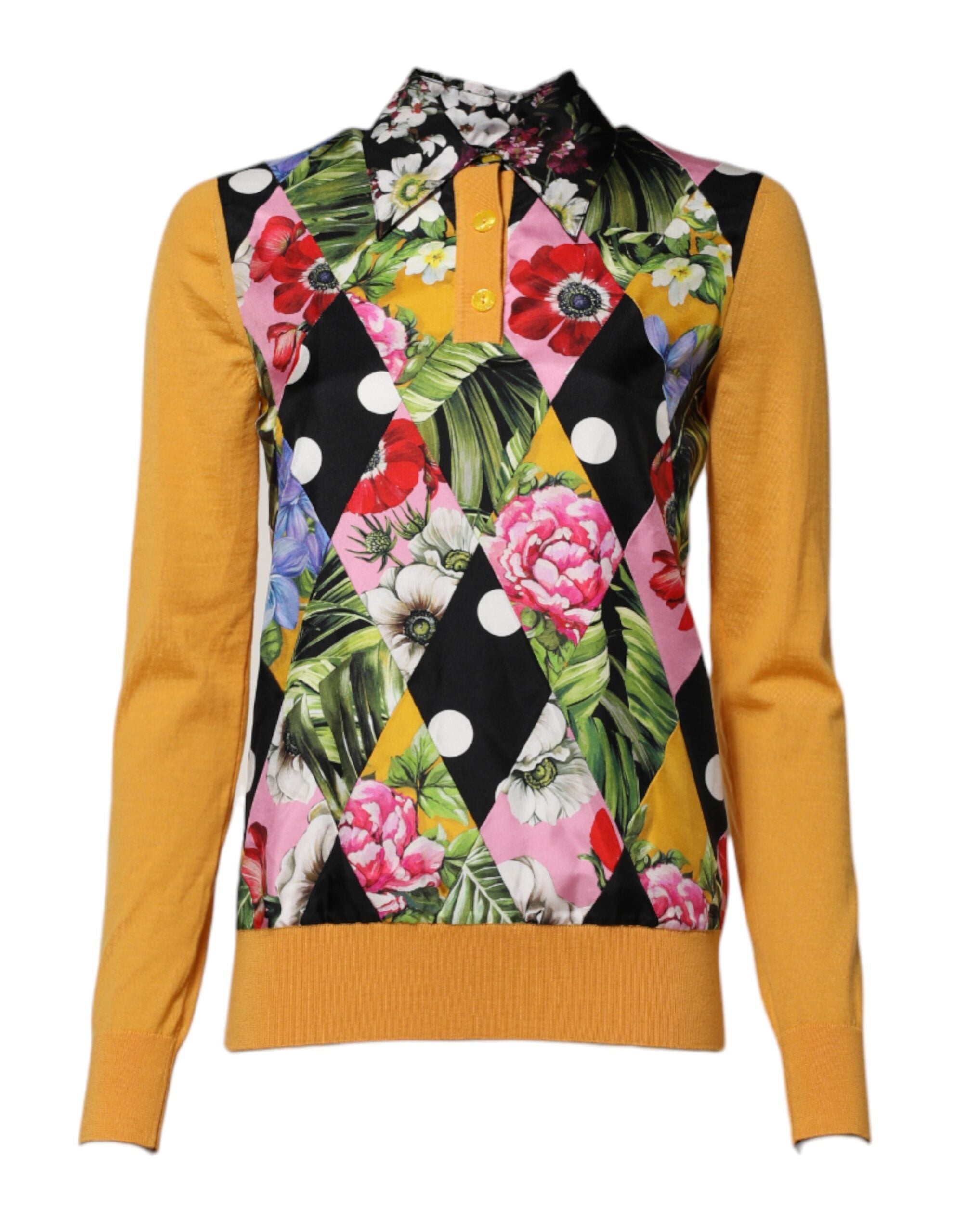 Multicolor Floral Long Sleeves Polo Top - ventzia