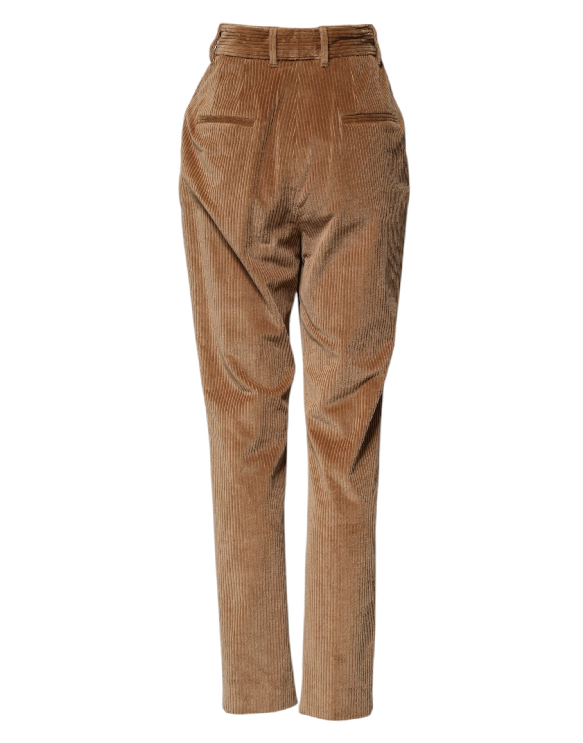 Brown Cotton Corduroy Tapered Pants - ventzia