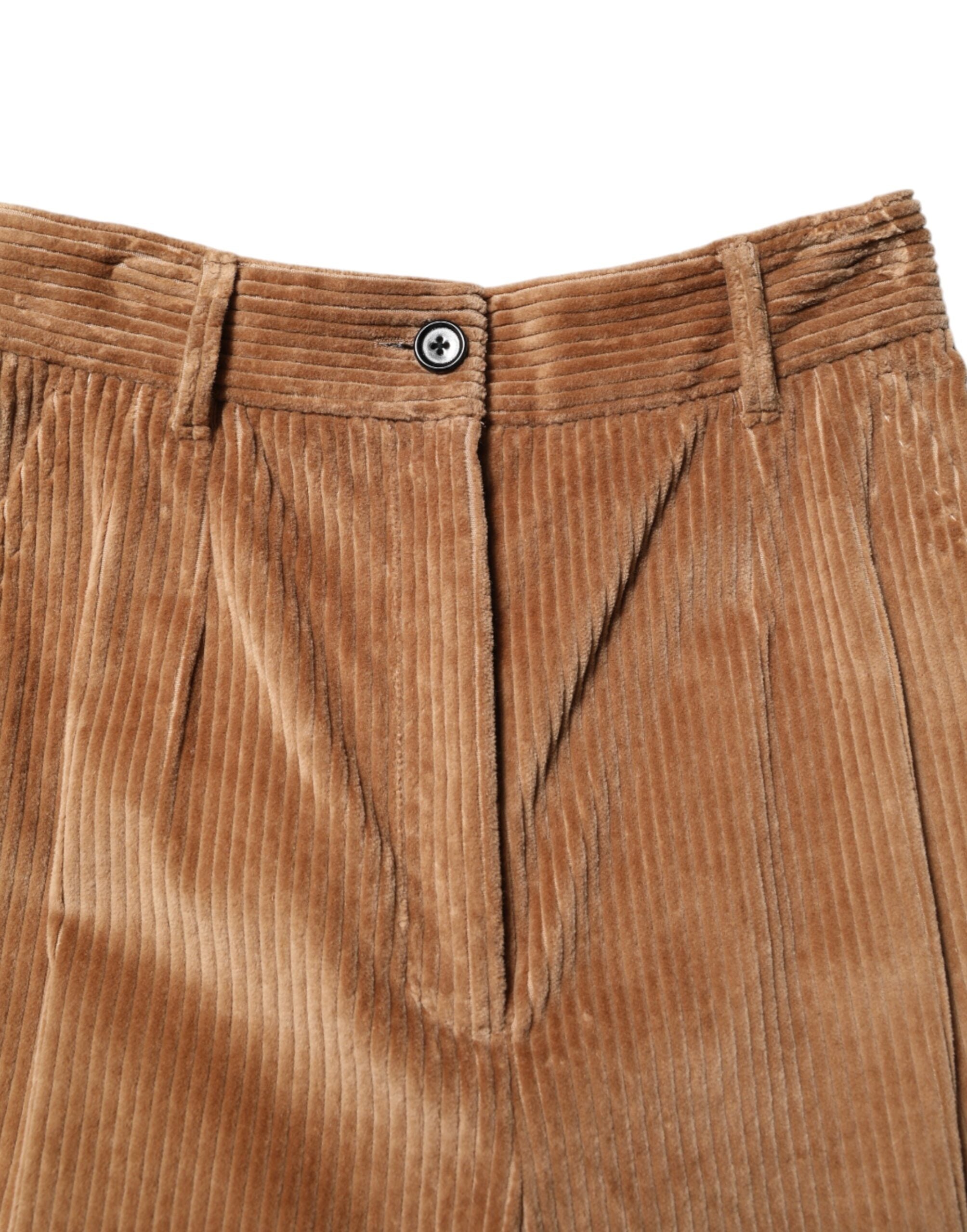 Brown Cotton Corduroy Tapered Pants - ventzia