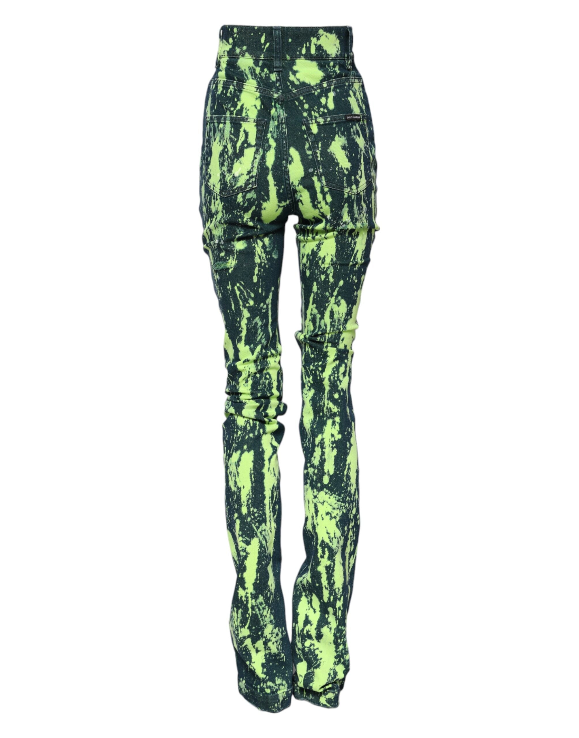 Green Color Splash High Waist Denim Jeans - ventzia