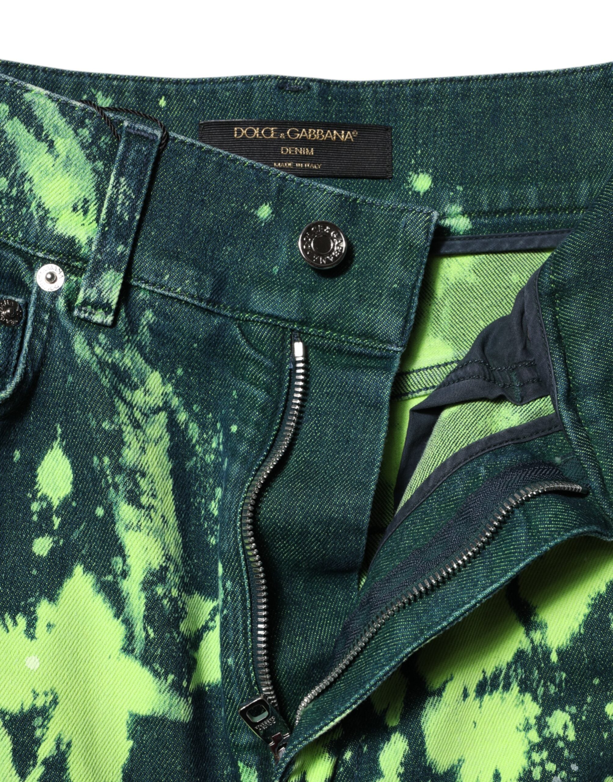Green Color Splash High Waist Denim Jeans - ventzia