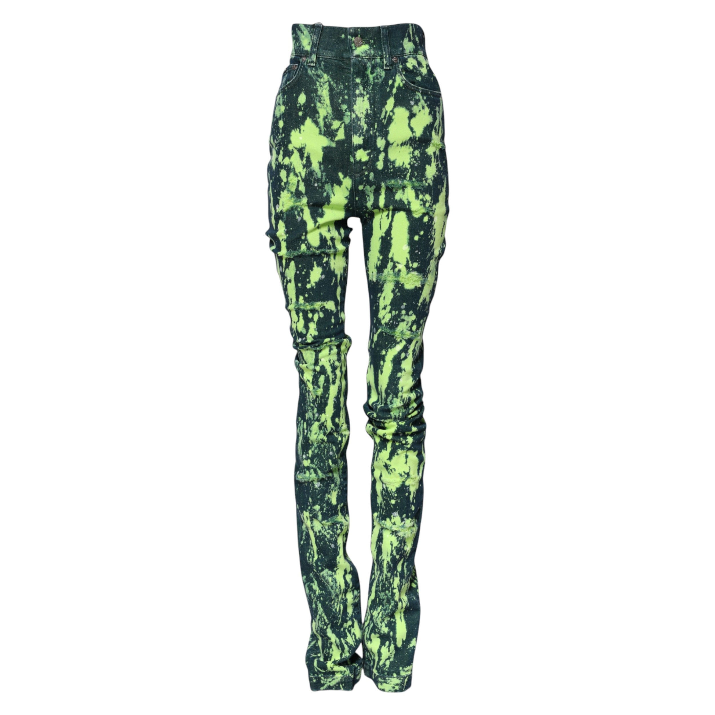 Green Color Splash High Waist Denim Jeans - ventzia