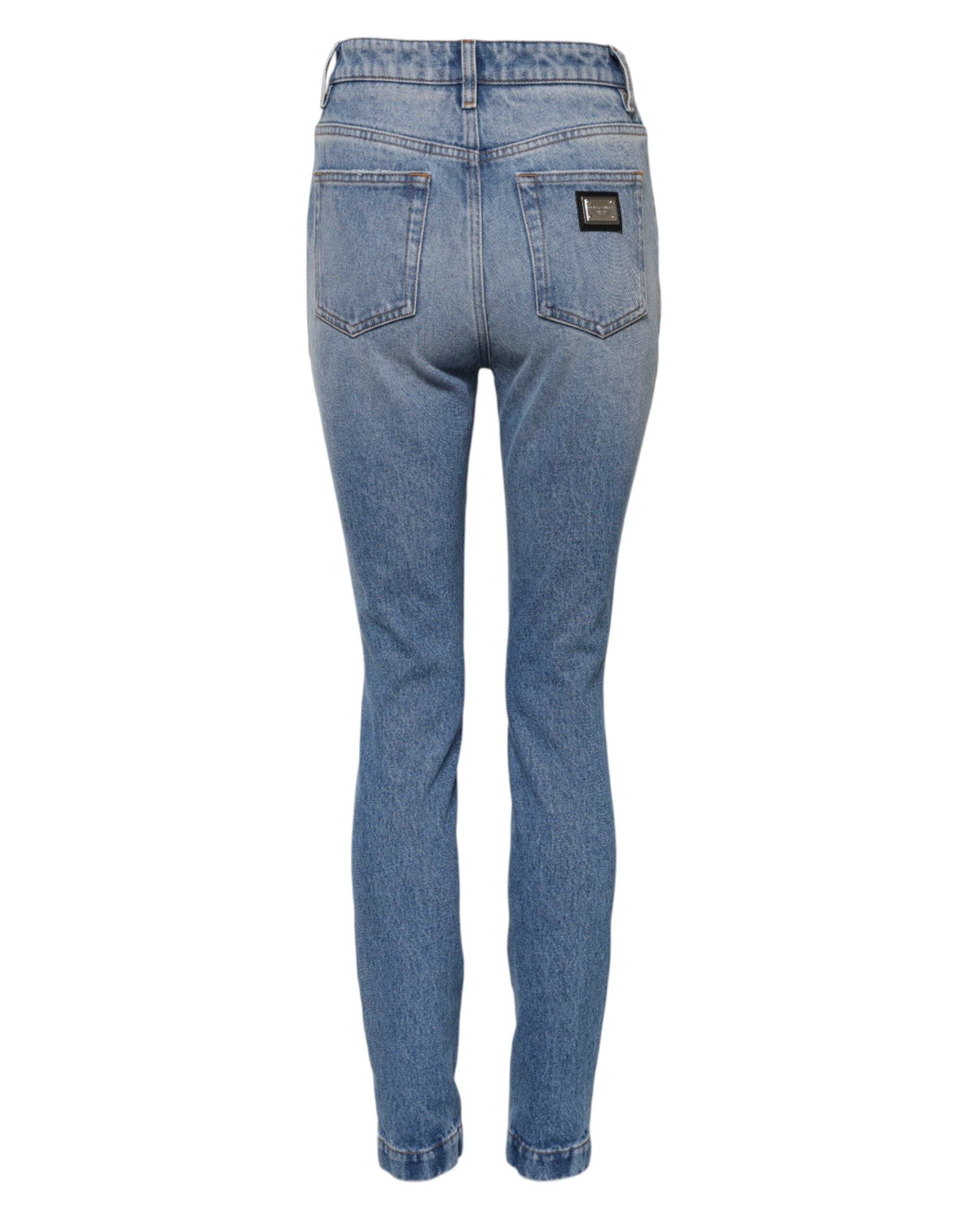 Blue Washed Skinny High Waist Denim Jeans - ventzia