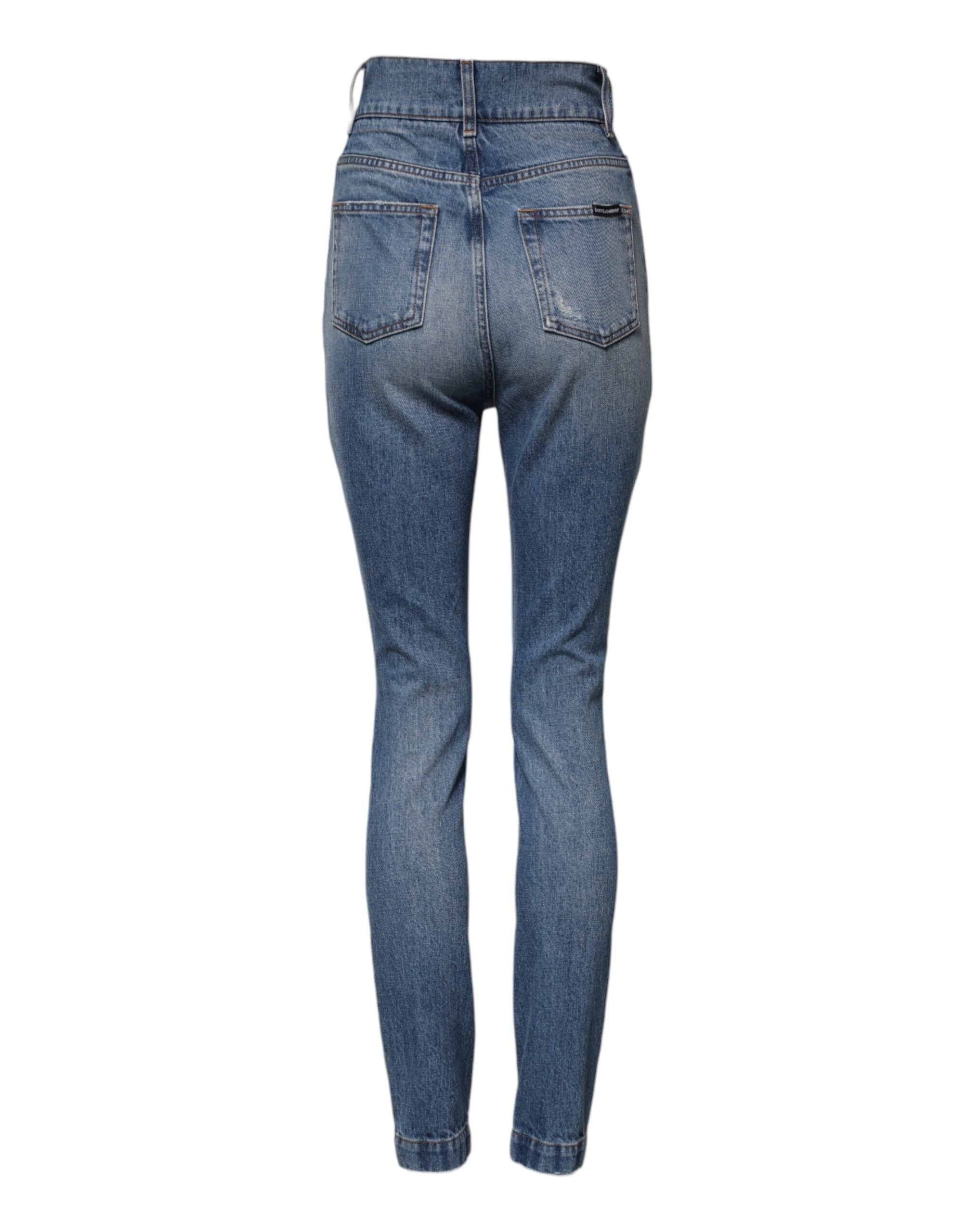 Blue Washed Skinny High Waist Denim Jeans - ventzia