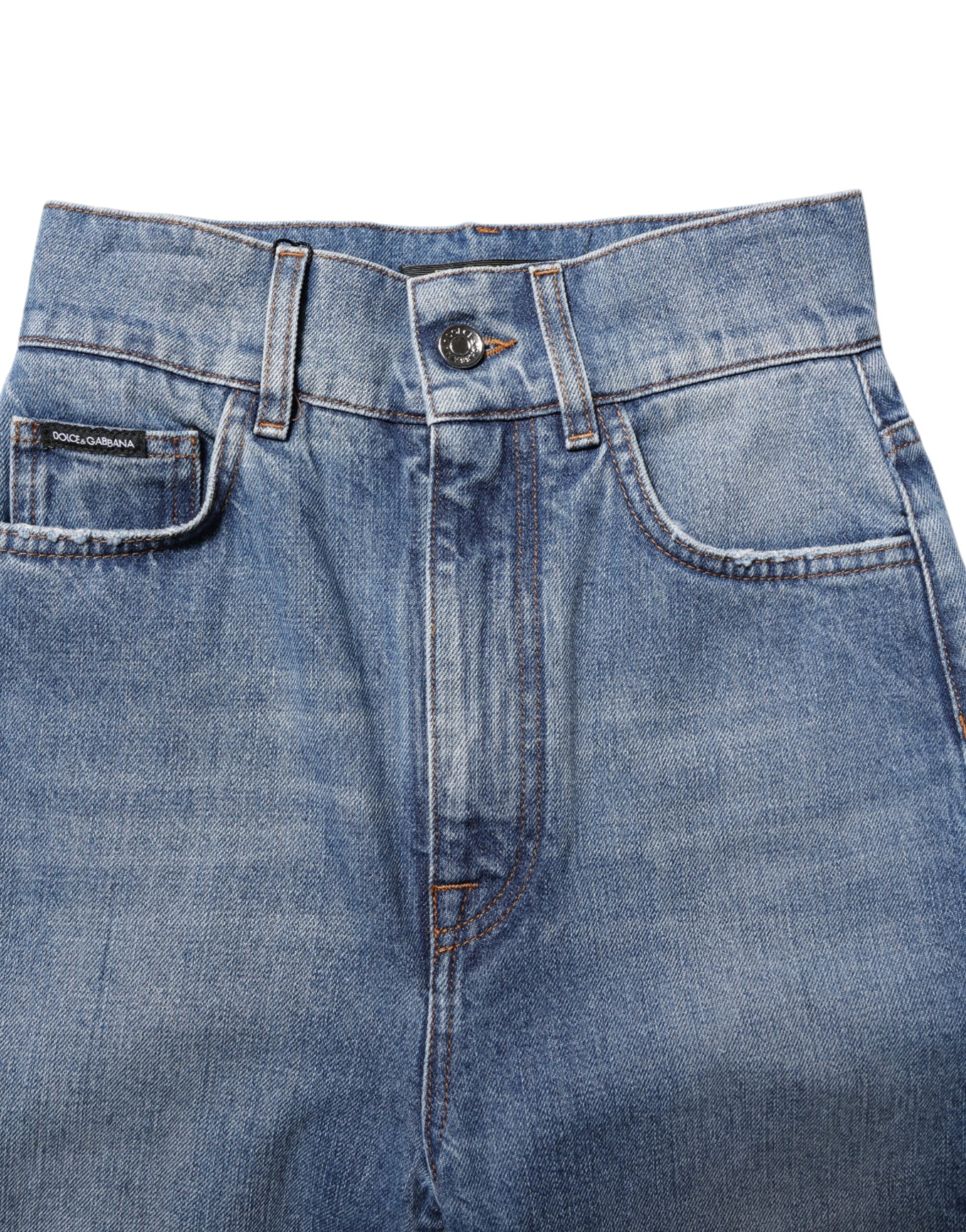 Blue Washed Skinny High Waist Denim Jeans - ventzia
