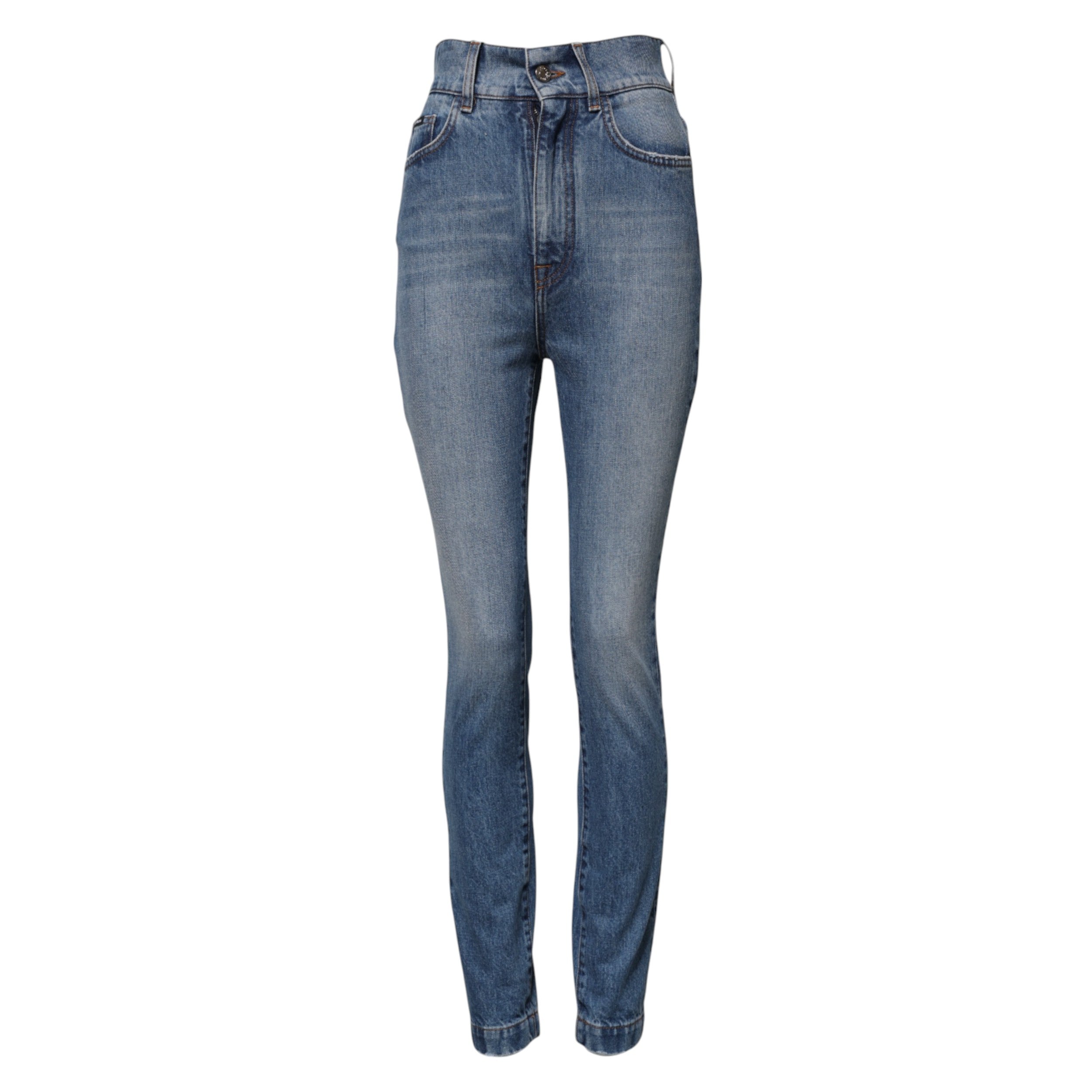 Blue Washed Skinny High Waist Denim Jeans - ventzia