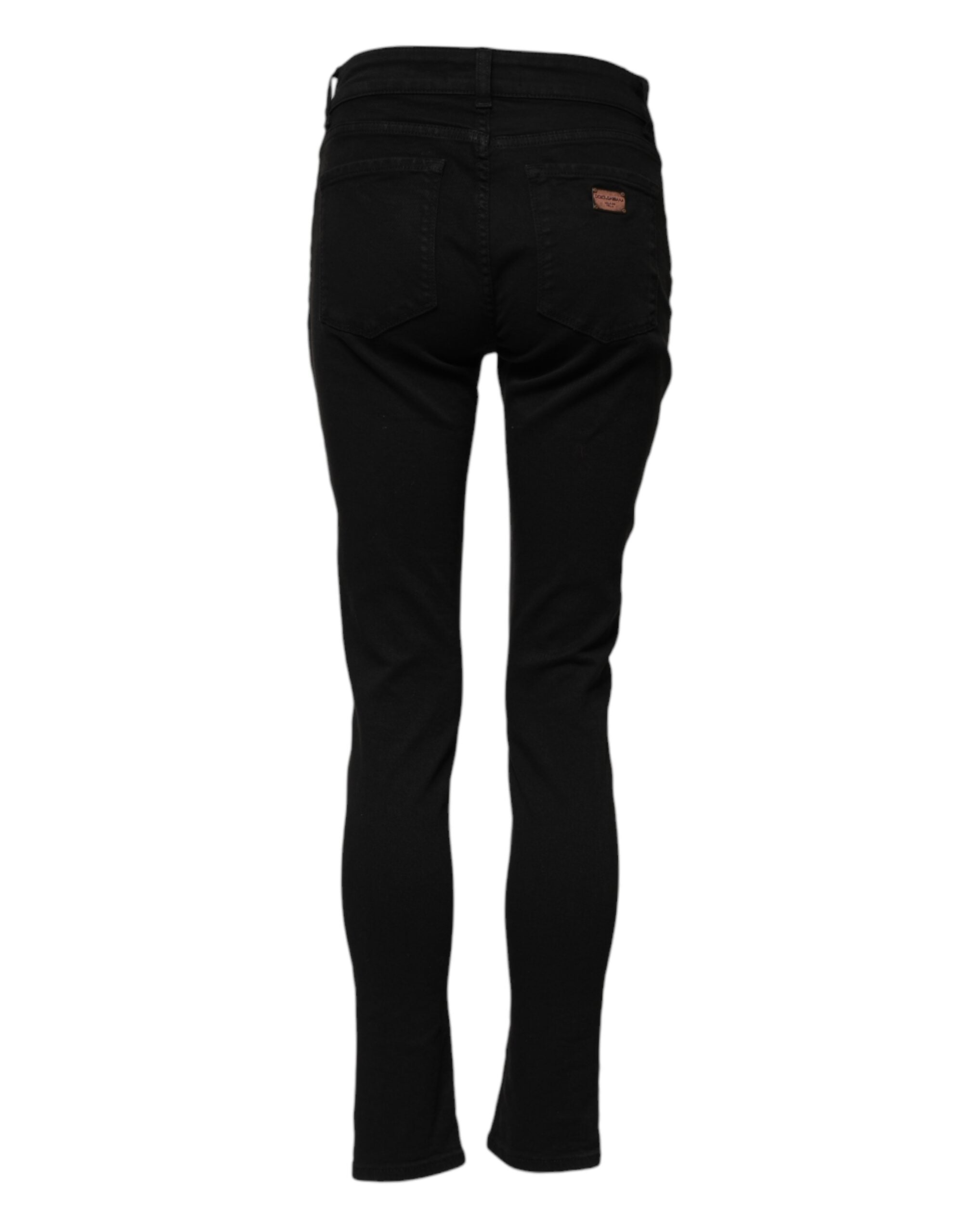 Black Cotton Logo Skinny Mid Waist Denim Jeans - ventzia