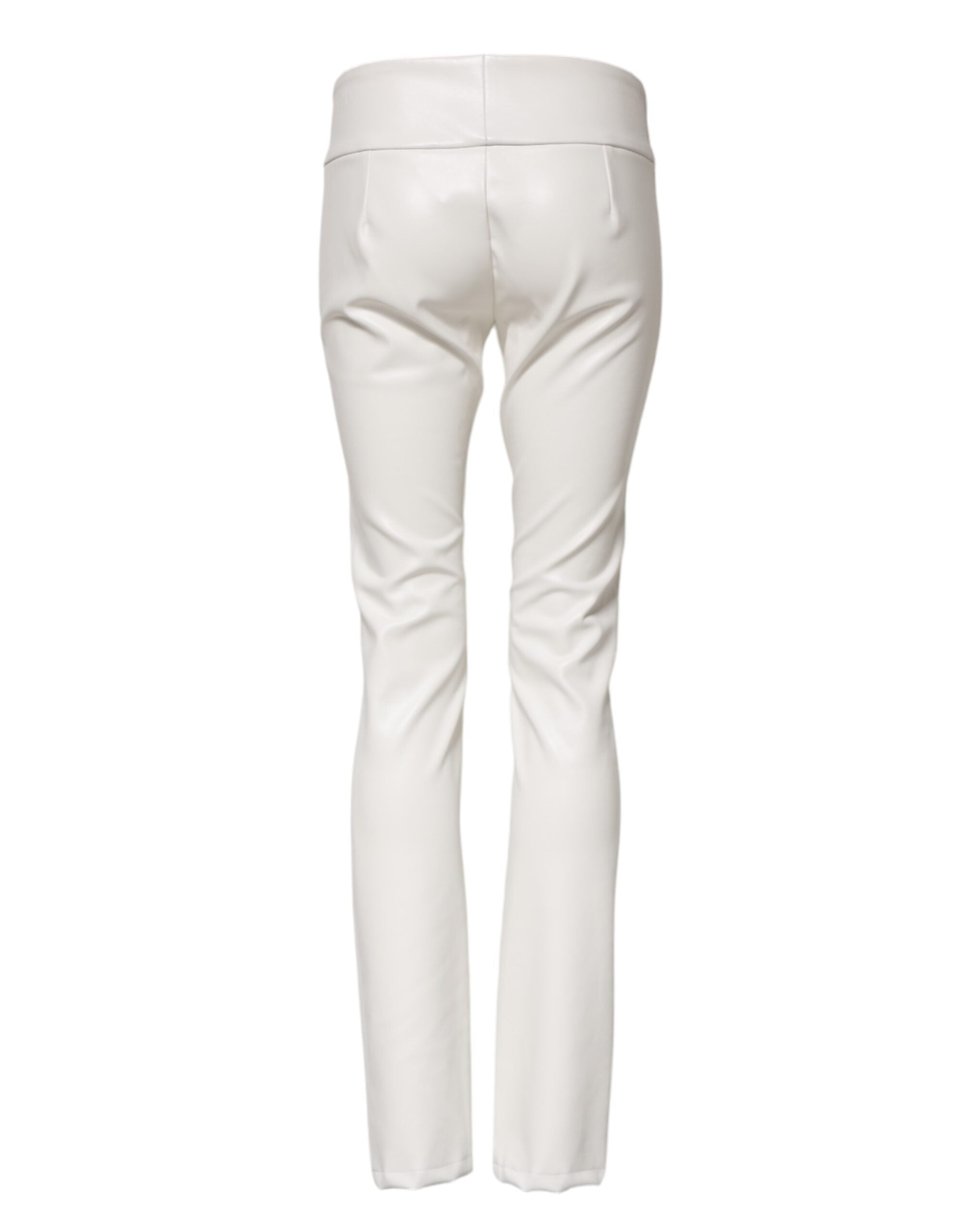 White Polyurethane High Waist Tapered Pants - ventzia