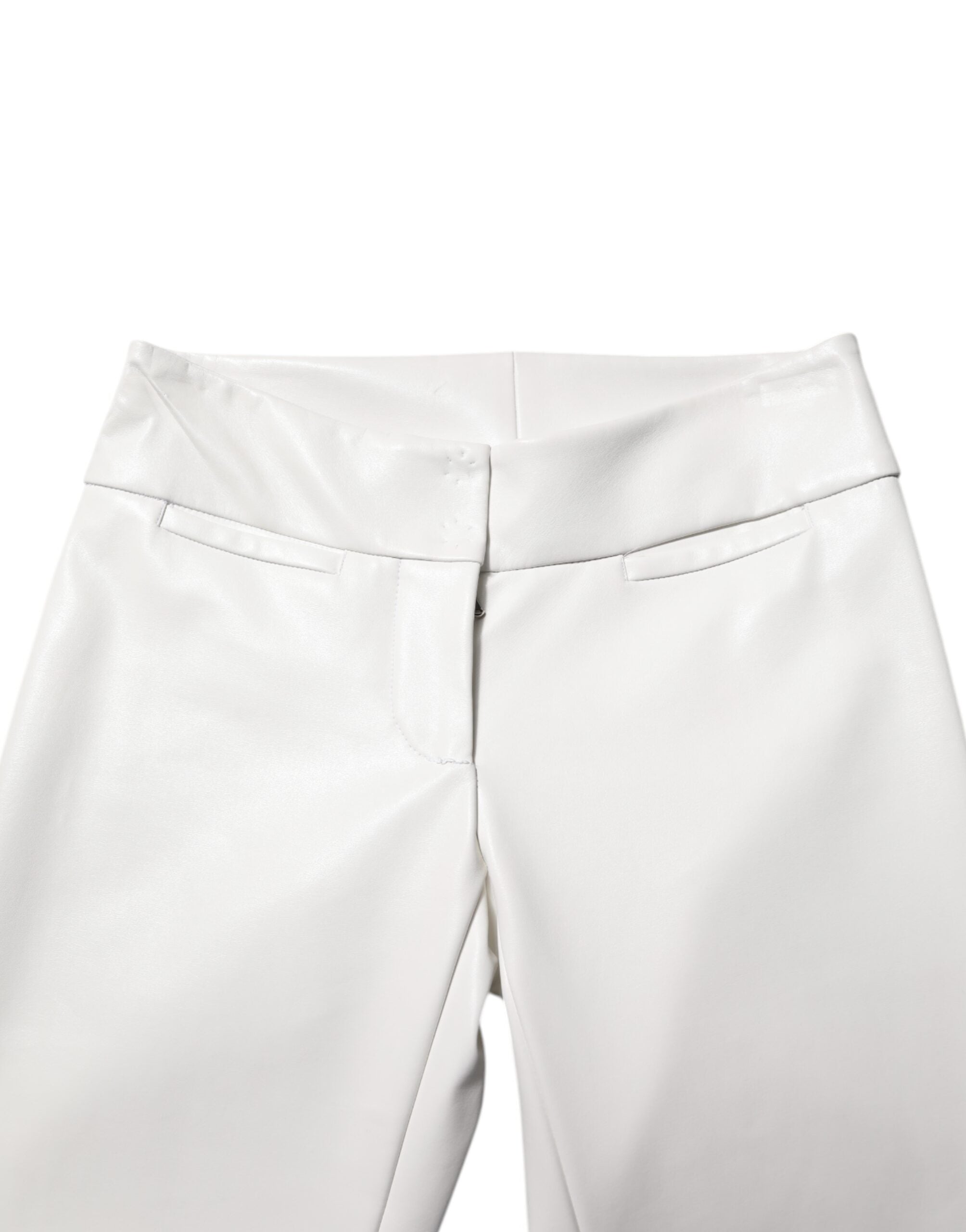 White Polyurethane High Waist Tapered Pants - ventzia